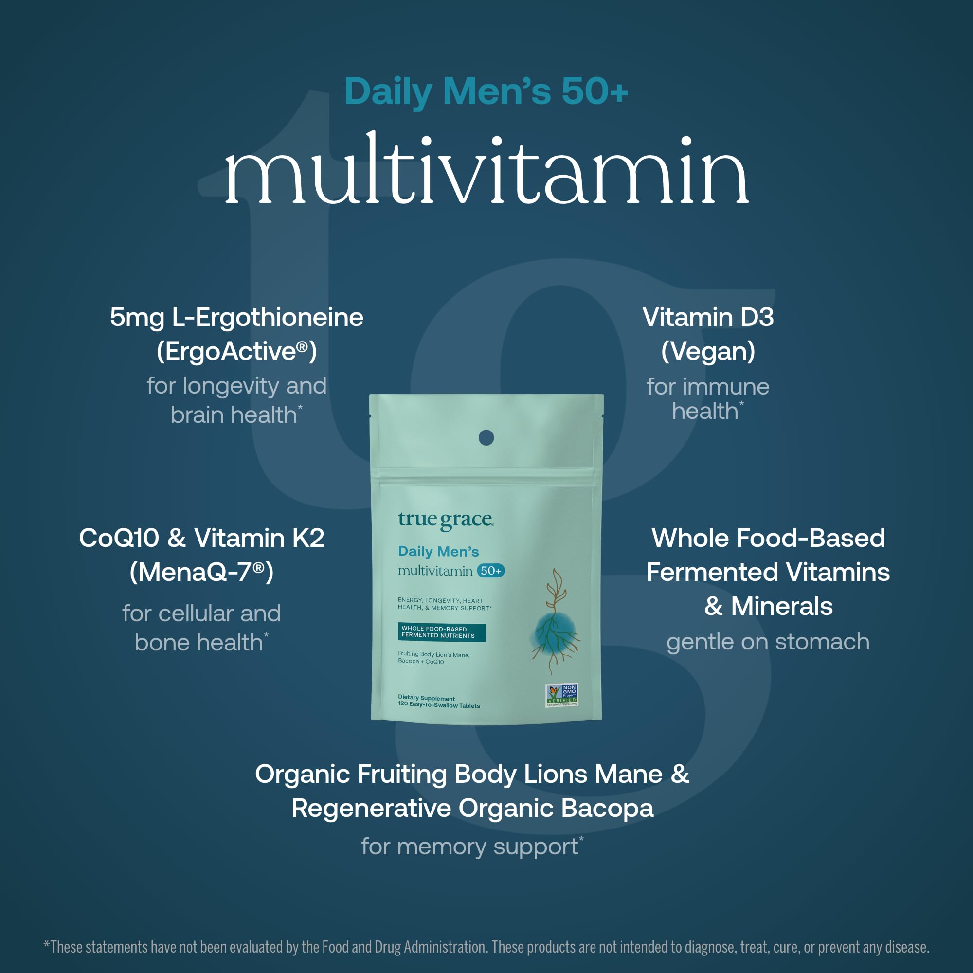 True Grace ingredientes clave (CoQ10, L-ergothioneine, lion’s mane) para soporte