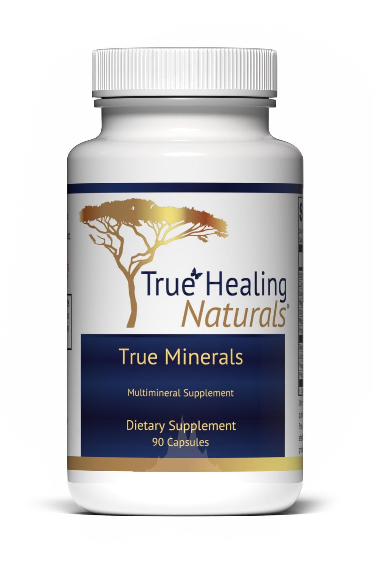 True Healing Naturals frasco frontal mostrando 90 cápsulas y beneficios visibles