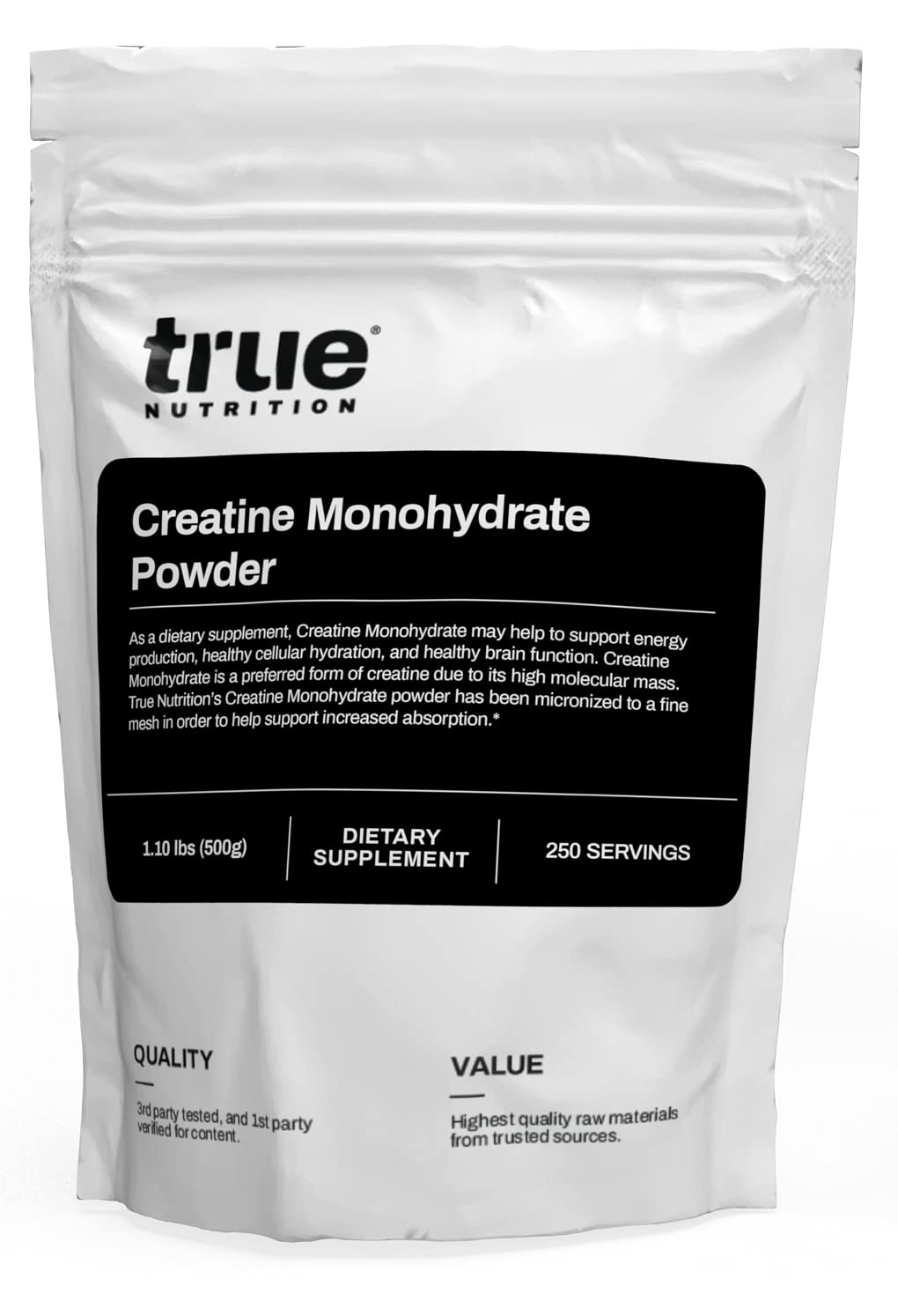 True Nutrition envase frontal claro mostrando 500g y beneficio de 250 tomas