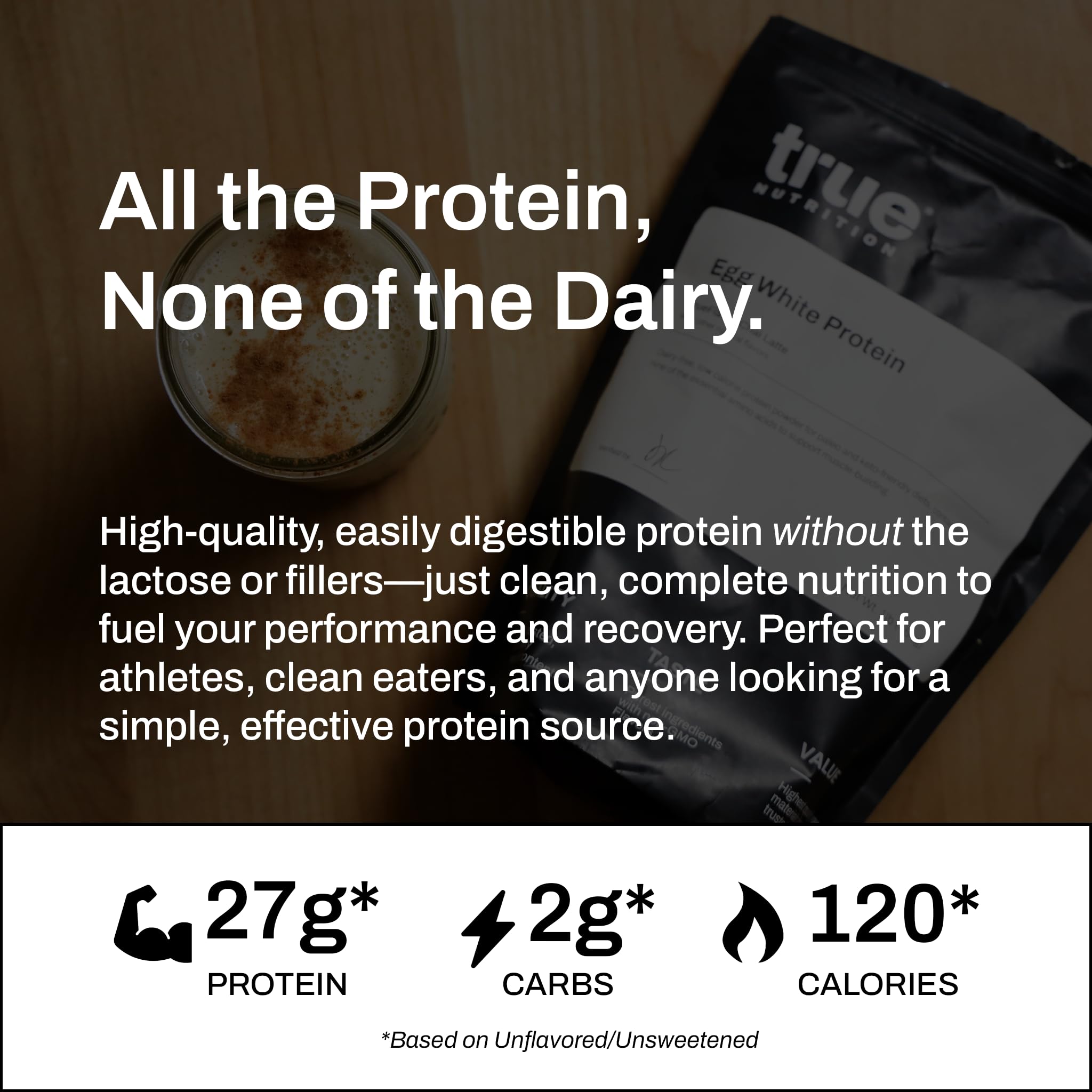 True Nutrition etiqueta nutricional destacando 24 g de proteína por porción y sin grasas