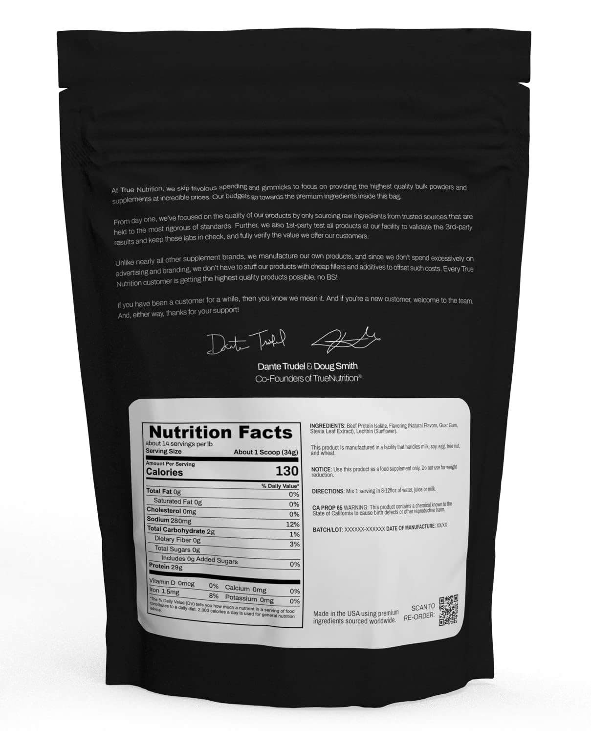 True Nutrition textura del polvo fina y sin grumos para mezclas suaves