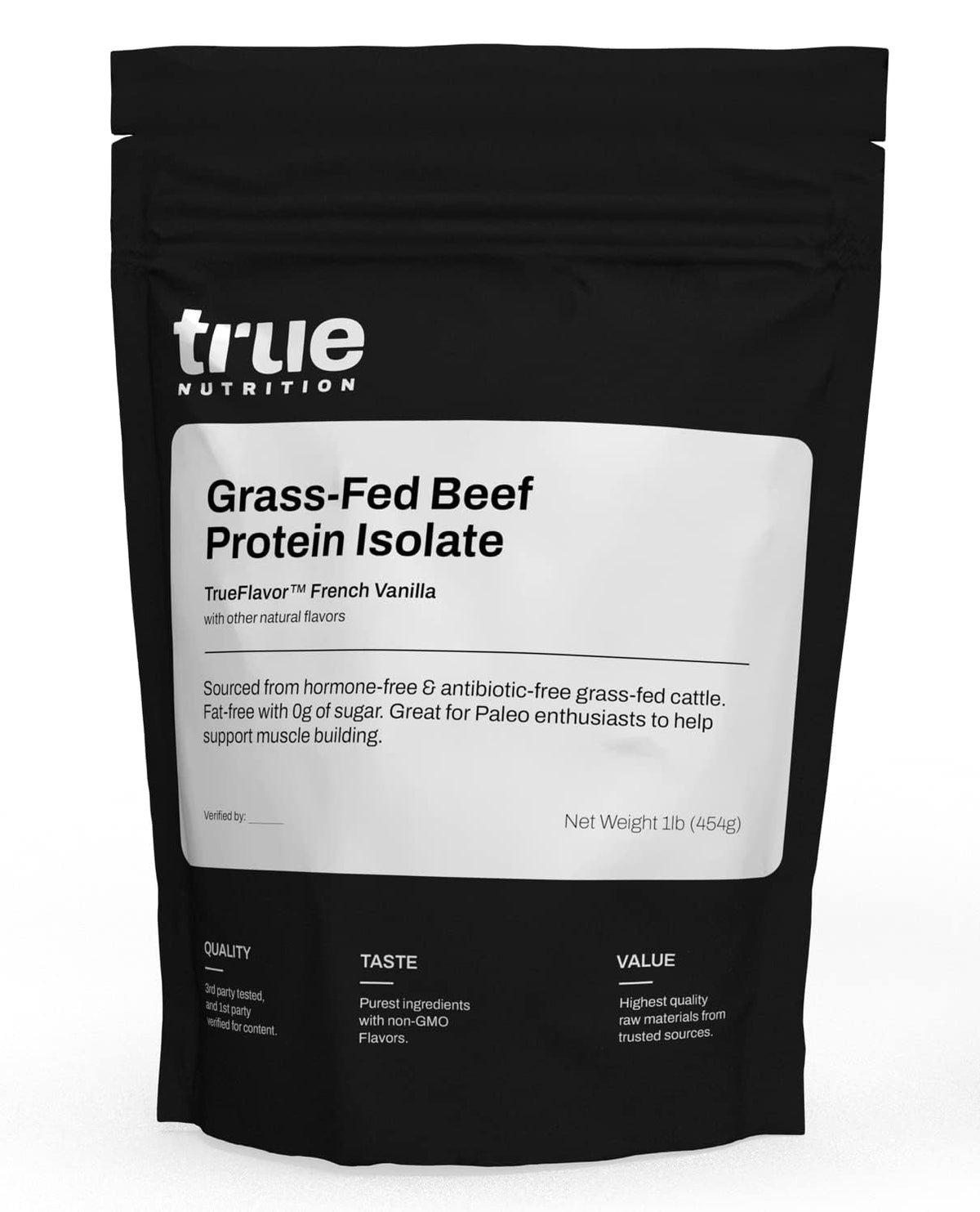 True Nutrition frente del envase mostrando sabor vainilla y beneficio proteína limpia