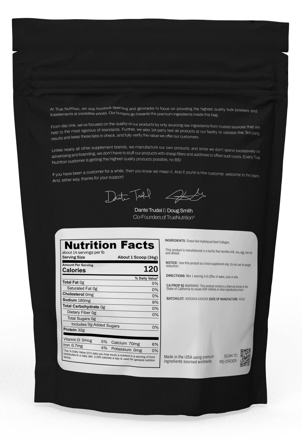 True Nutrition primer plano del polvo mostrando textura fina y solubilidad