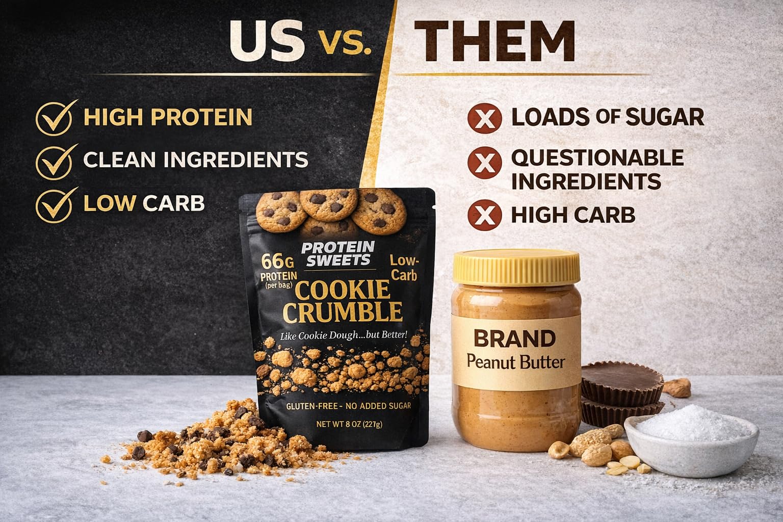 TRUE PATH galleta troceada sobre yogur para aumentar proteína en desayuno