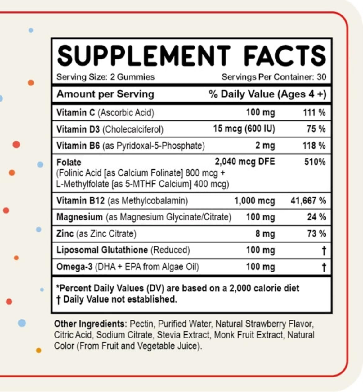 True reflectionz etiqueta nutricional cerca indicando ingredientes clave