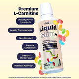 Frasco abierto de True Theory Liquid Slim con varias dosis visibles y tapa desenroscada