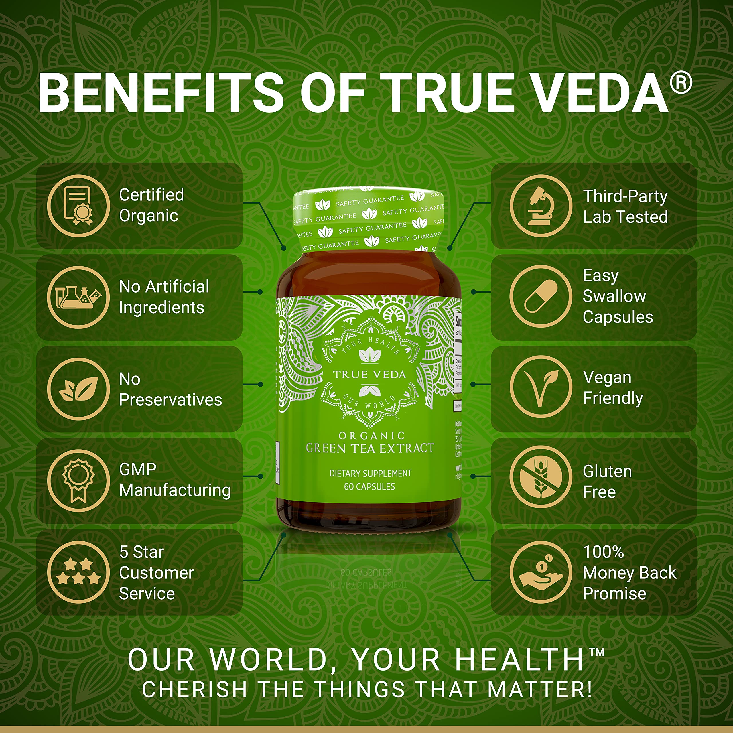 True Veda textura del extracto de té verde que transmite pureza y concentración