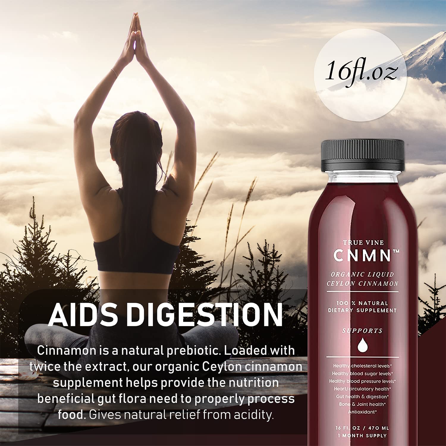 True Vine Organics frasco en cocina estilo de vida promoviendo rutina saludable