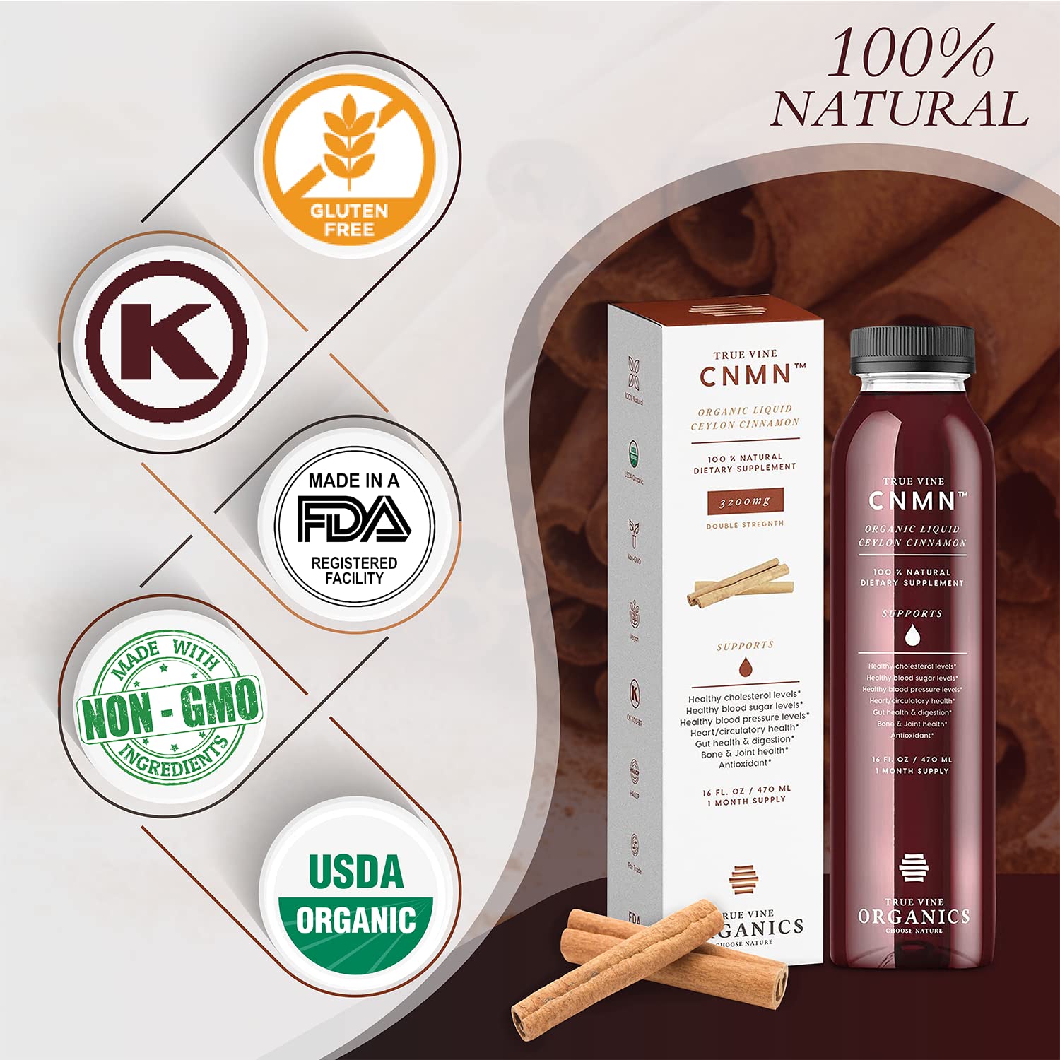 True Vine Organics vertiendo gotas en vaso para uso práctico diario