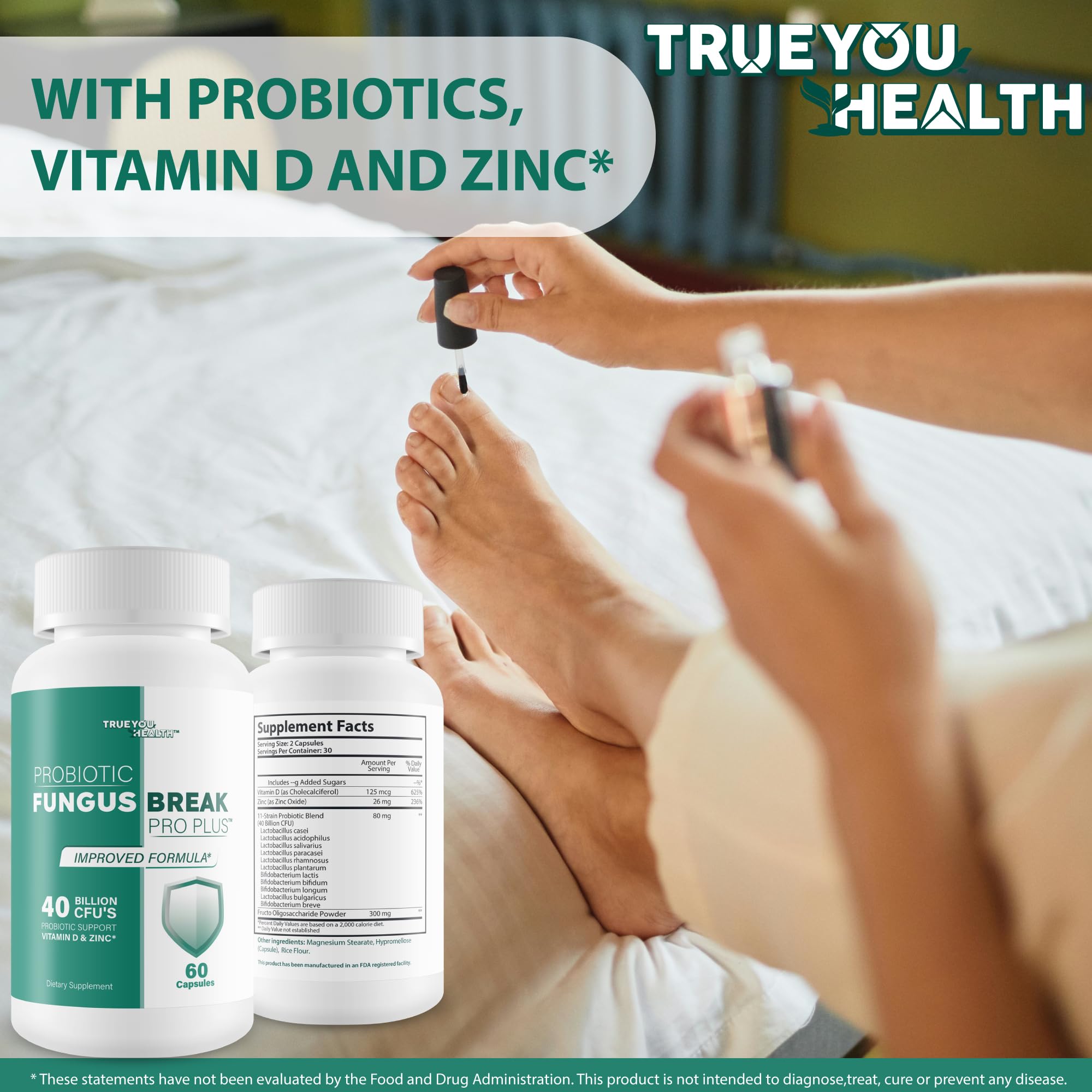 True You Health primer plano de la etiqueta y lista de ingredientes fiables