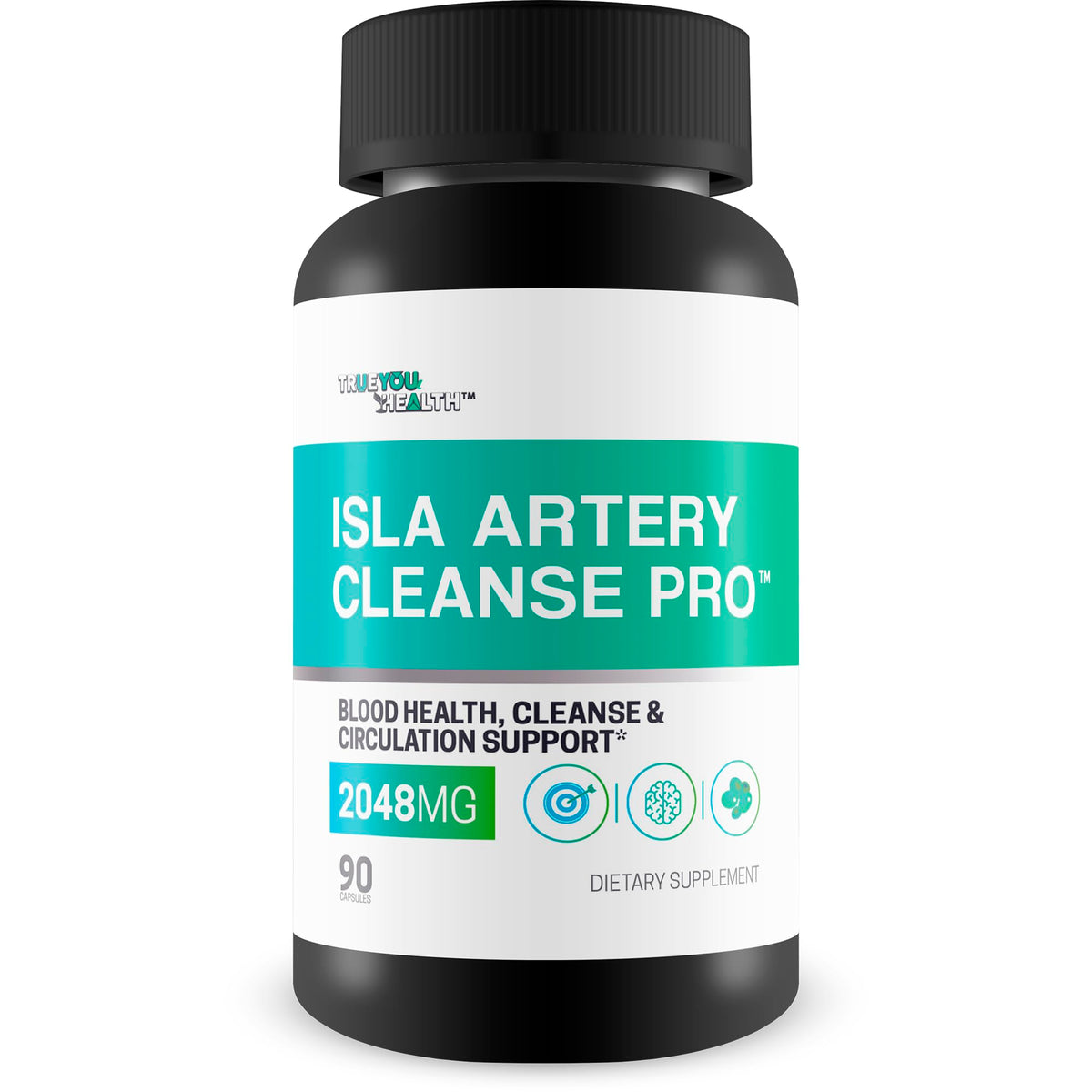 True You Health bote frontal mostrando Isla Artery Cleanse Pro, apoyo circulatorio