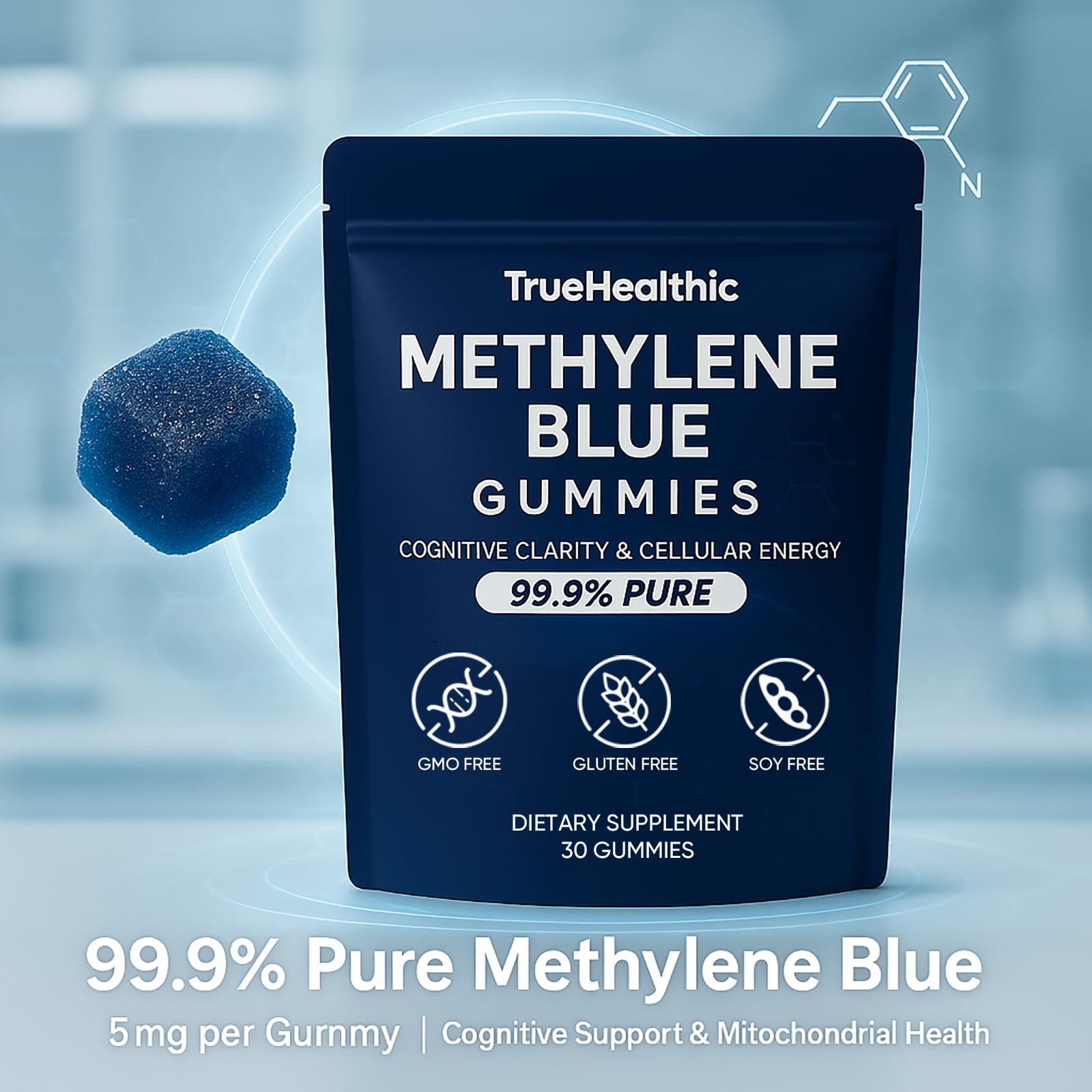 TRUEHEALTHIC primer plano de textura de la gomita, masticable y suave