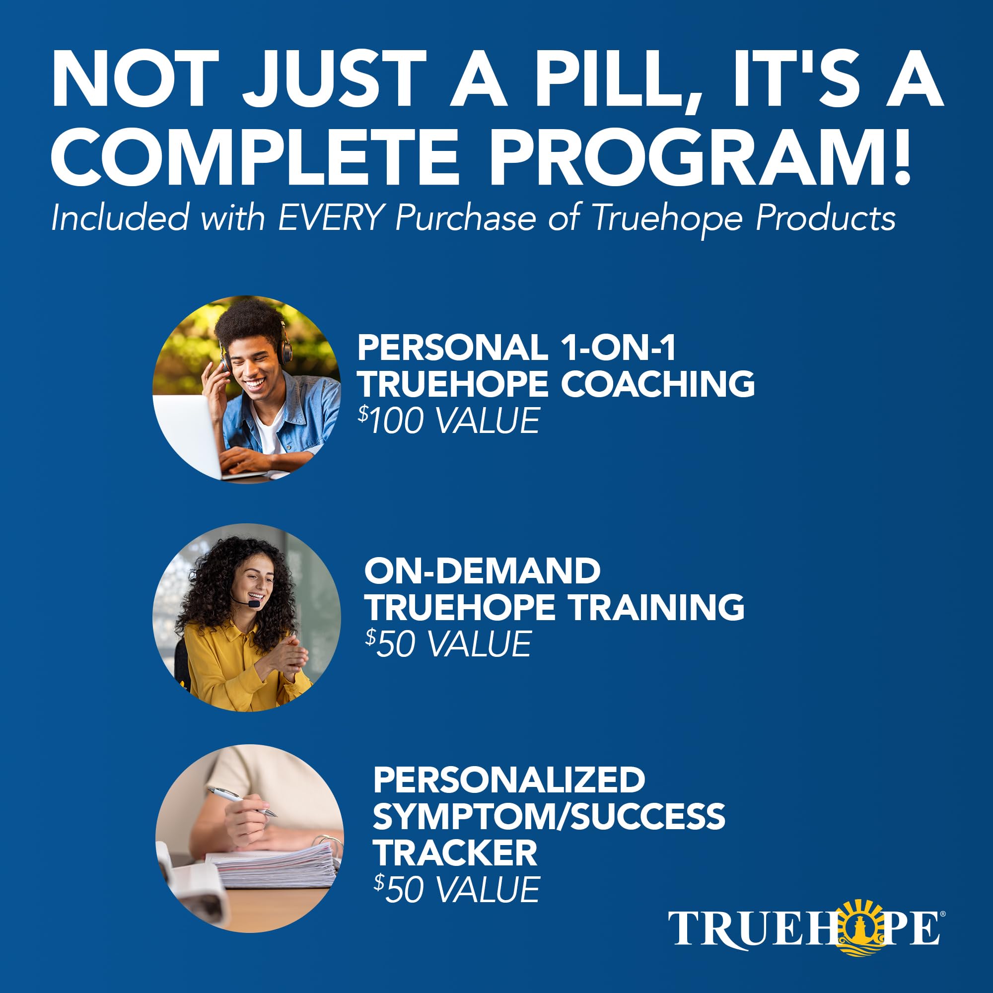 Truehope cápsulas en primer plano para apreciar textura y fácil ingestión