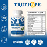 Truehope envase de 30 días frente a fondo neutro para referencia de tamaño