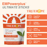 Truehope mano sosteniendo un sobre en uso, práctico para tomar fuera de casa