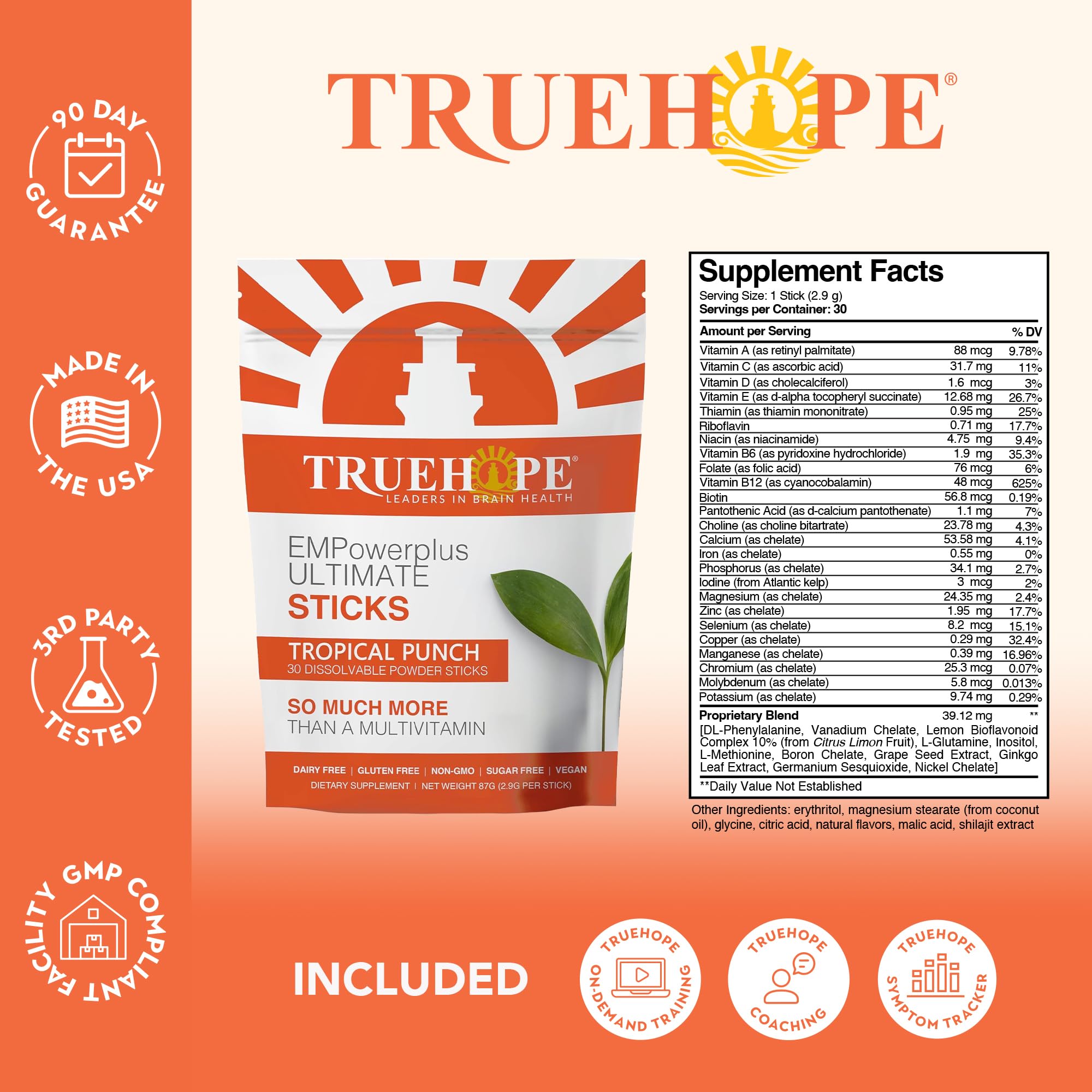 Truehope close-up del sobre para apreciar textura y calidad, conveniente para consumo inmediato