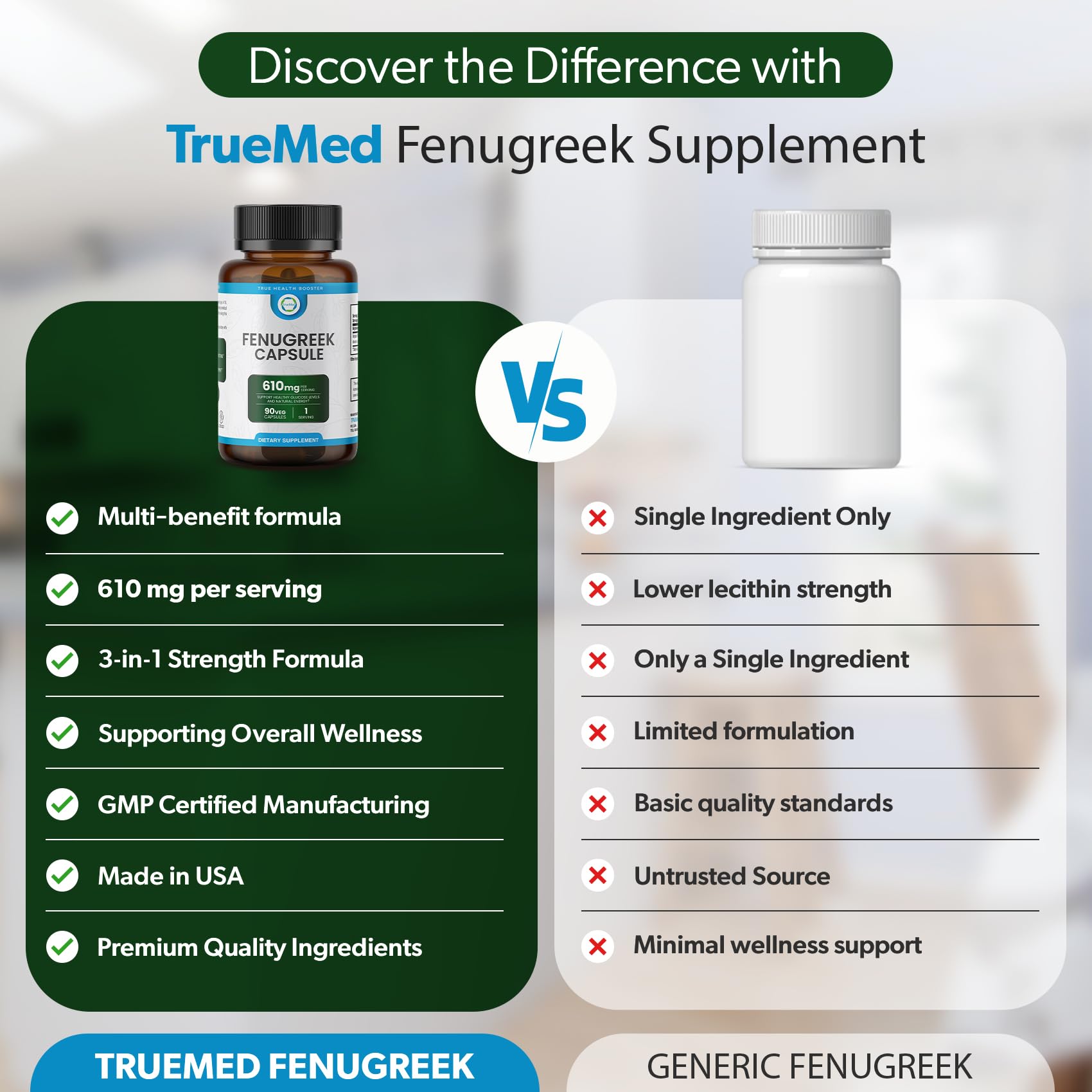 TRUEMED etiqueta con ingredientes y sello GMP para confianza