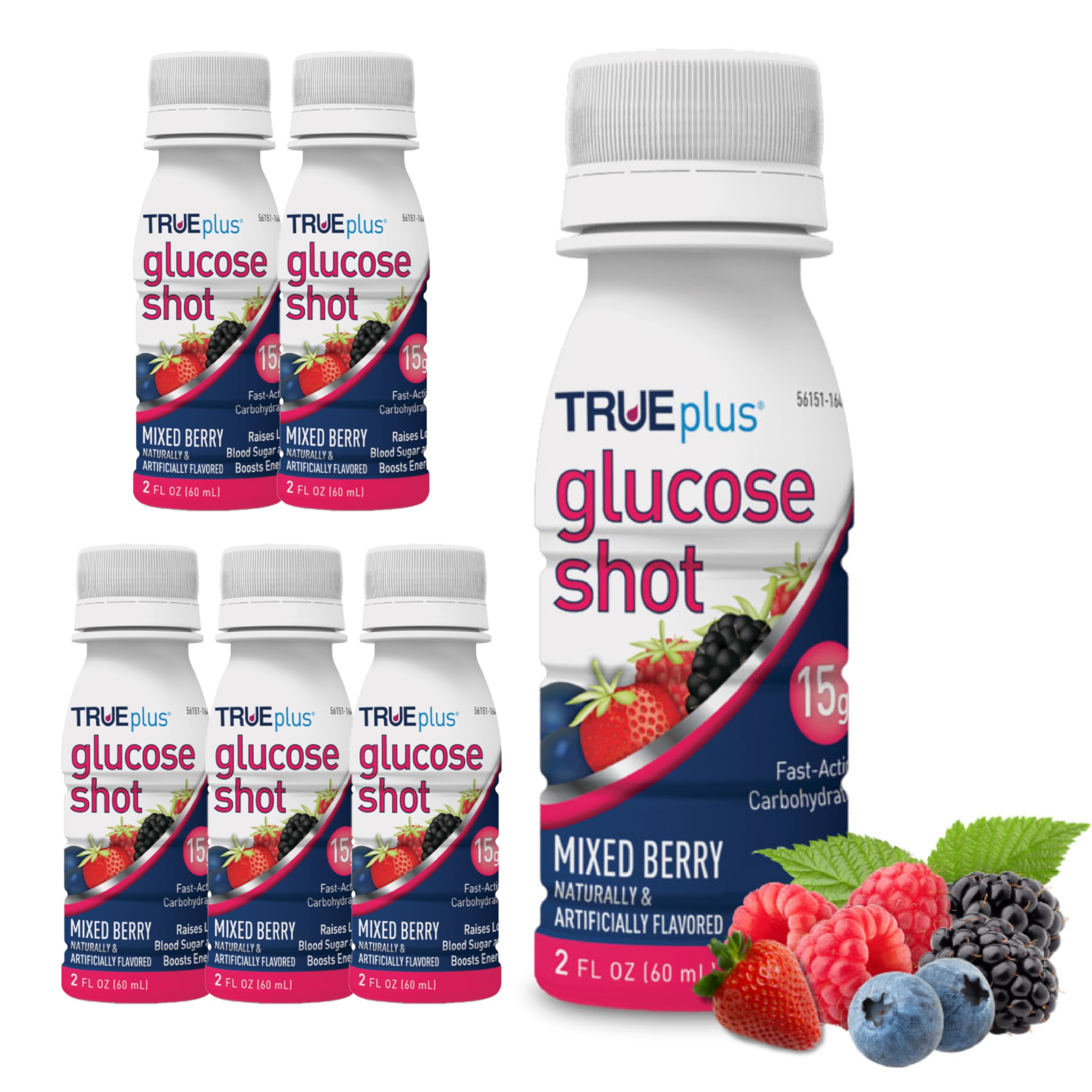 TRUEplus frontal del envase Mixed Berry mostrando el pack de 6, fácil transporte
