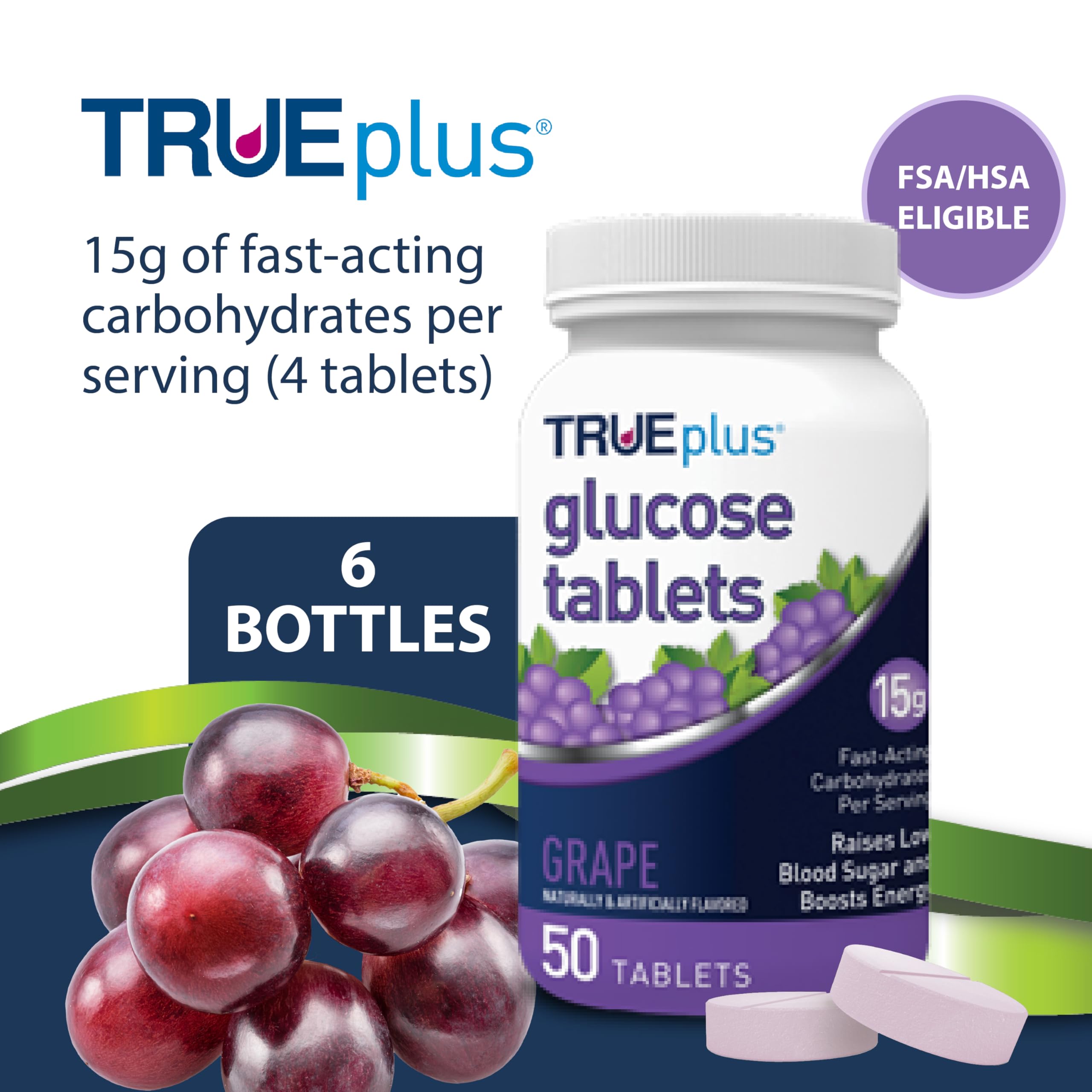 TRUEplus detalle de tabletas masticables sabor uva mostrando textura y apariencia apetecible