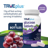 TRUEplus detalle de tabletas masticables sabor uva mostrando textura y apariencia apetecible