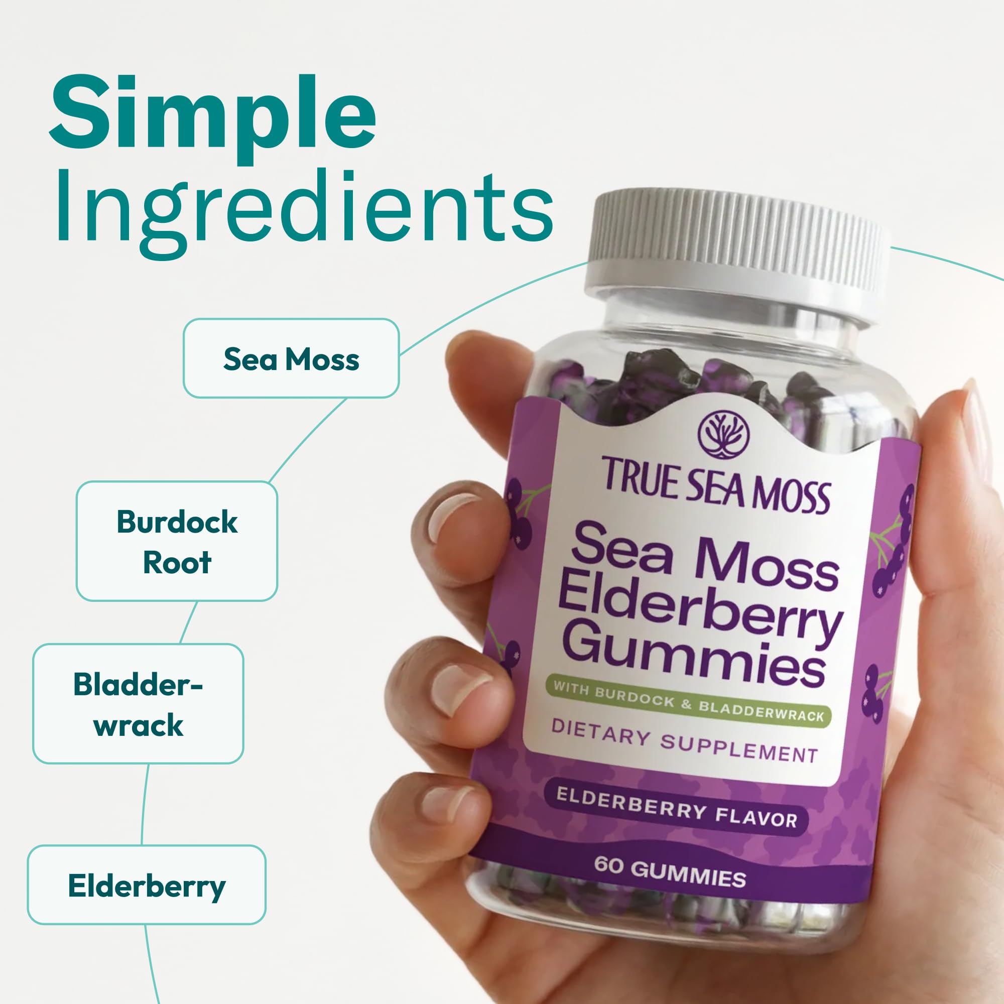 TrueSeaMoss ingredientes sea moss elderberry bladderwrack burdock visual