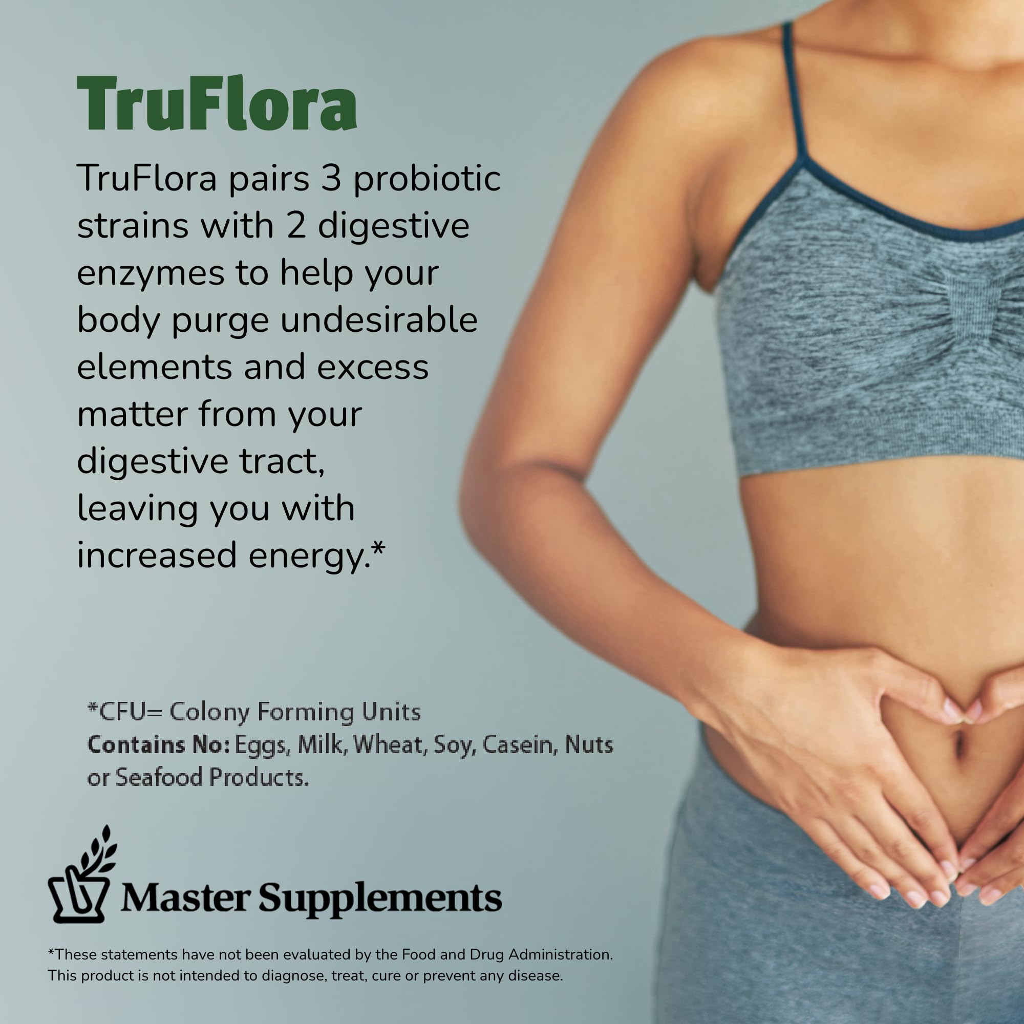 Cápsulas TruFlora en primer plano revelando textura y tamaño cómodo