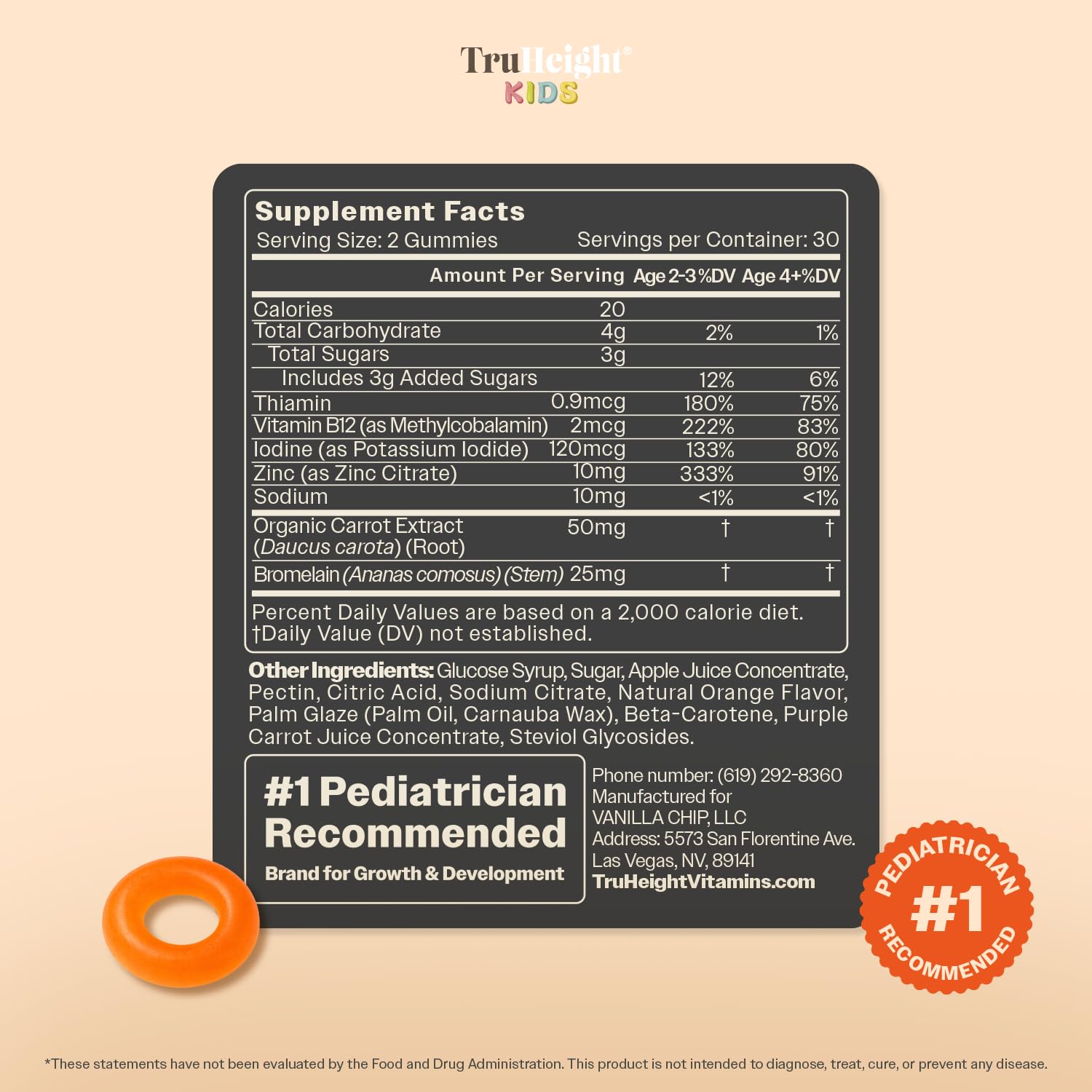 TruHeight etiqueta nutricional mostrando ingredientes y beneficios