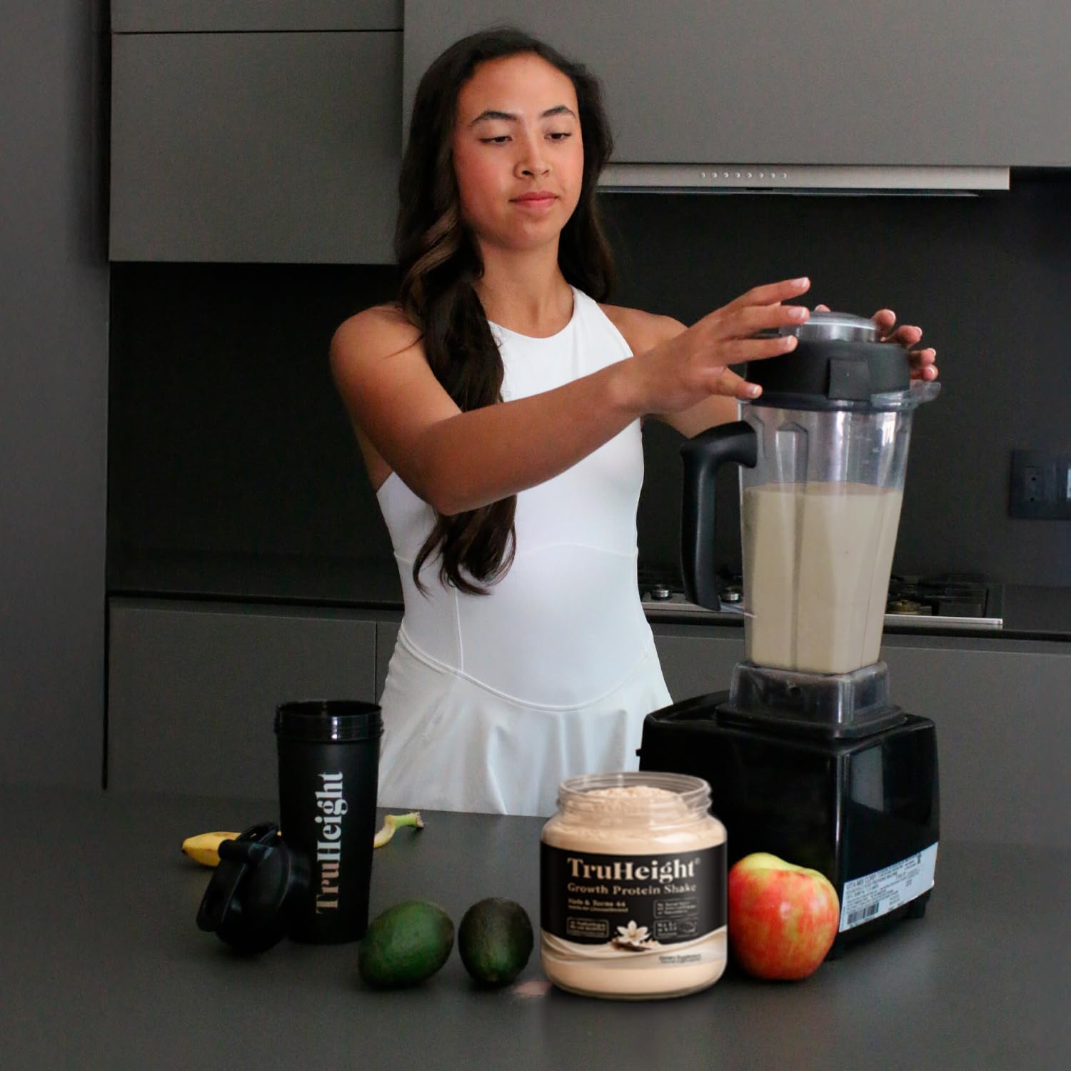 TruHeight familia disfrutando batidos, aceptación y sabor para niños