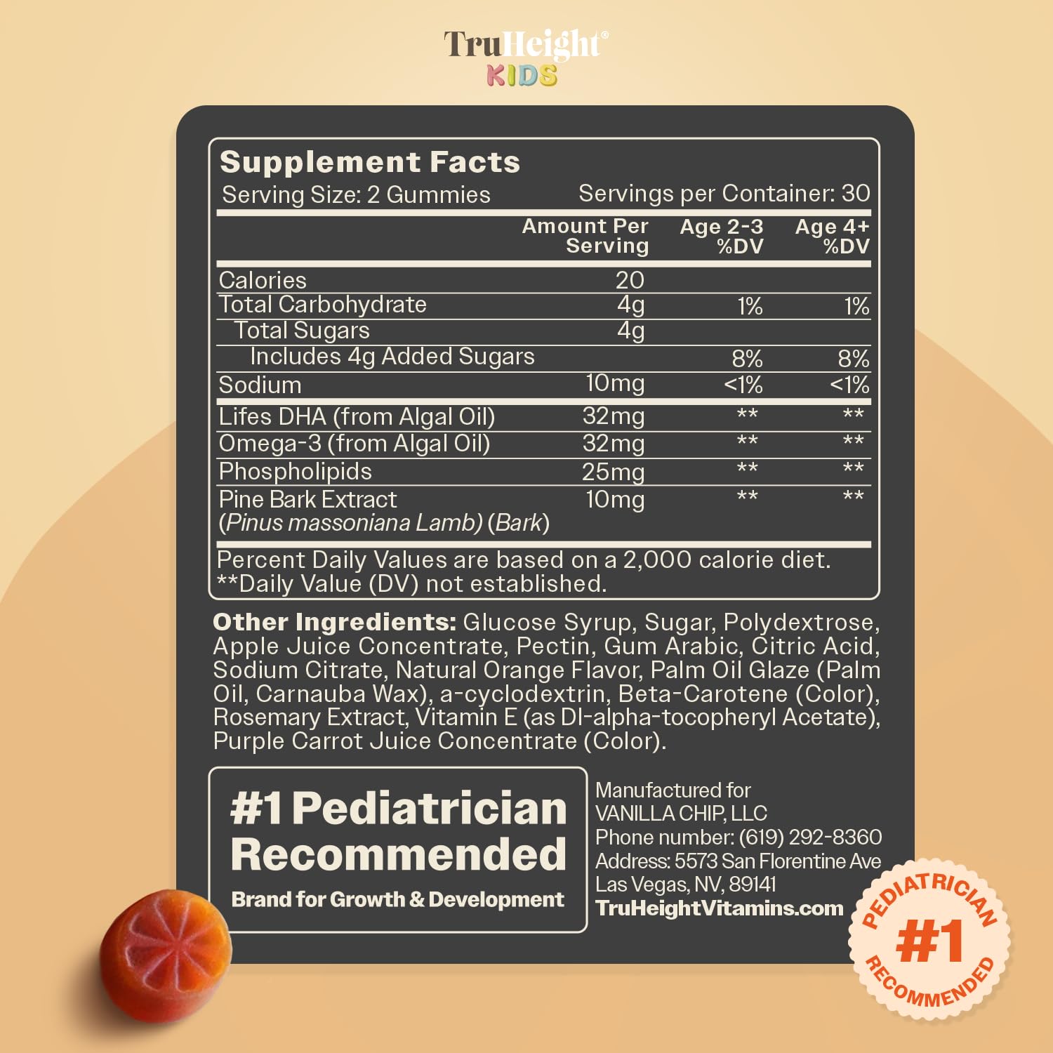 TruHeight detalle de ingredientes vegetales y extracto de pine bark que apoya células