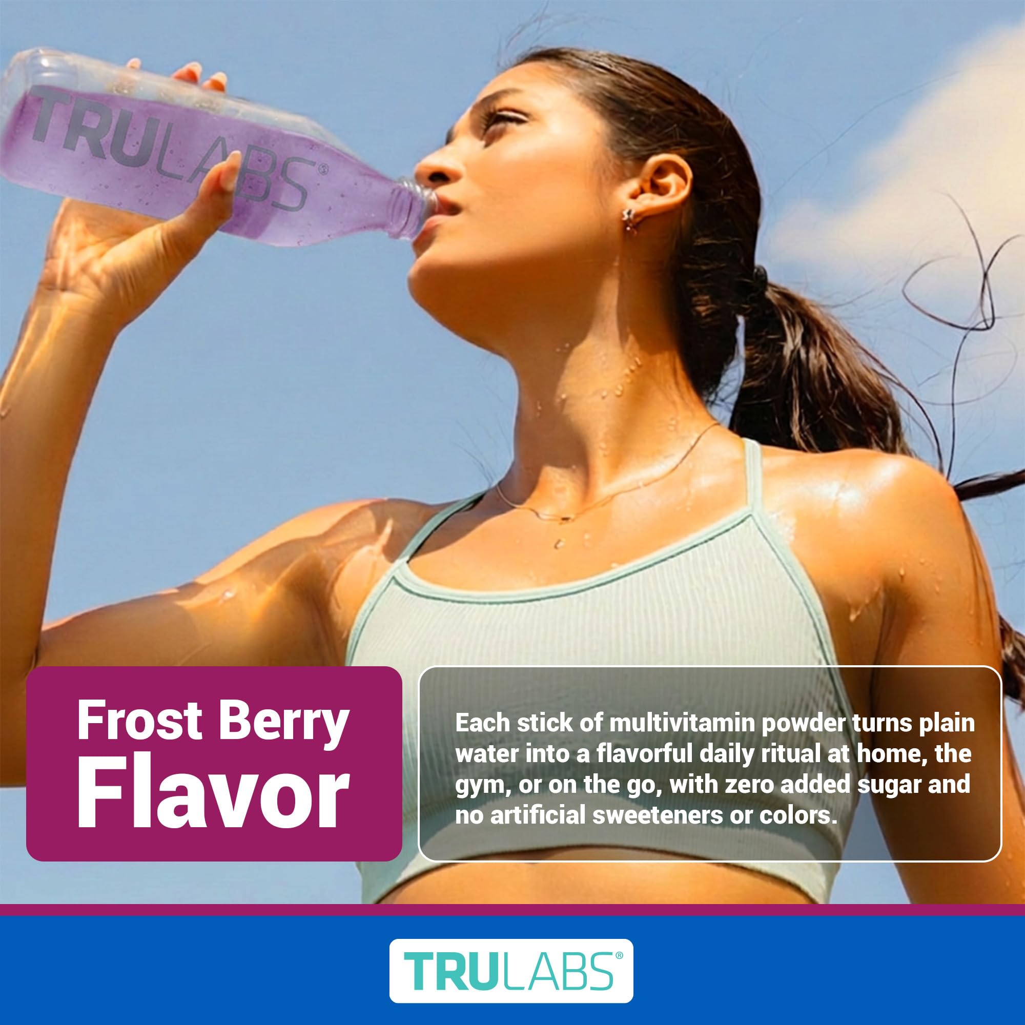 TRULABS bebida preparada en vaso con color berry y sabor refrescante