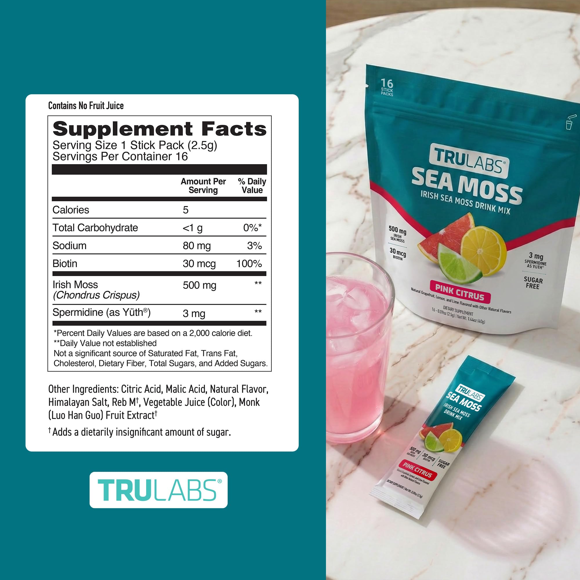 TRULABS etiqueta con información nutricional y lista de ingredientes visible