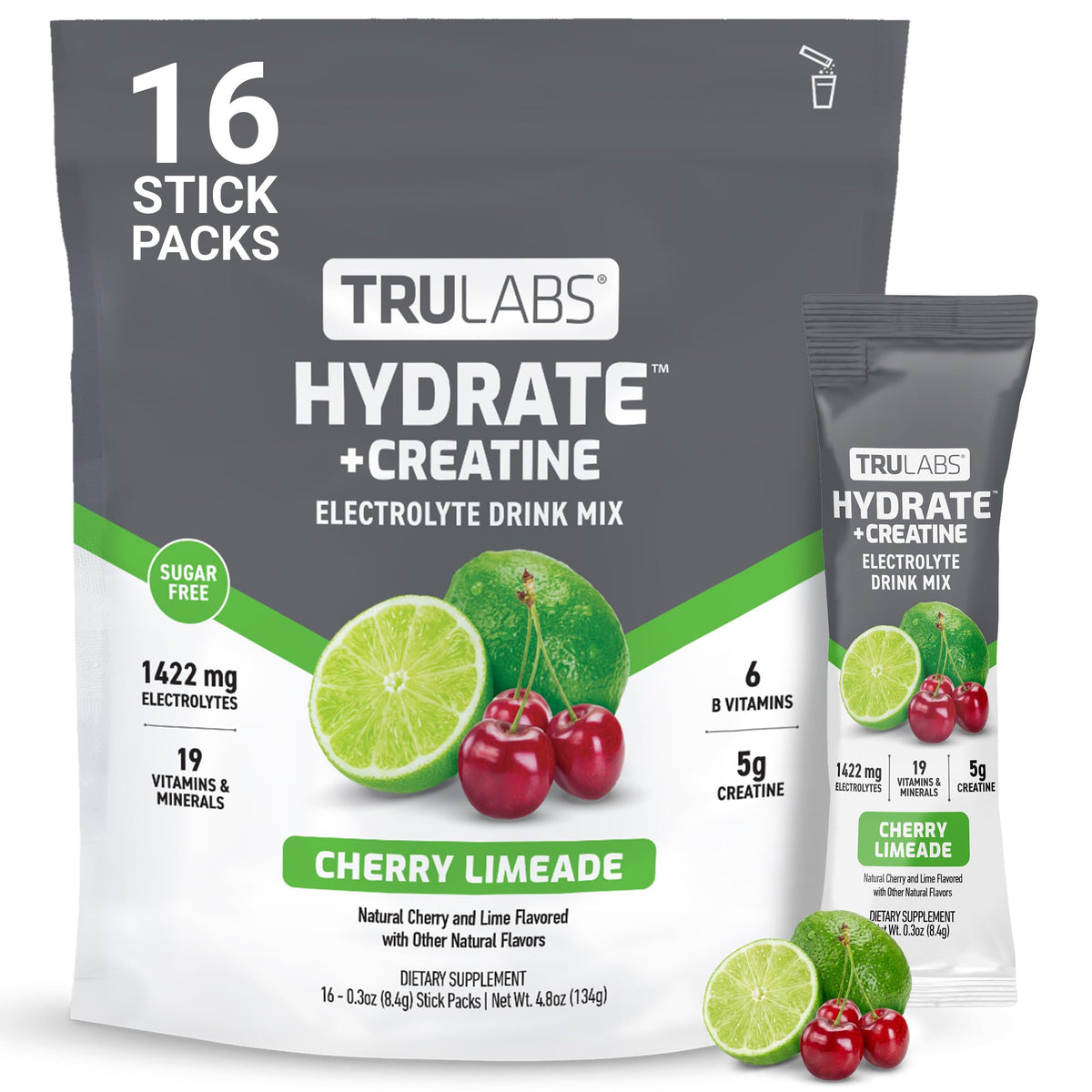 TRULABS frontal del empaque Cherry Limeade mostrando beneficios