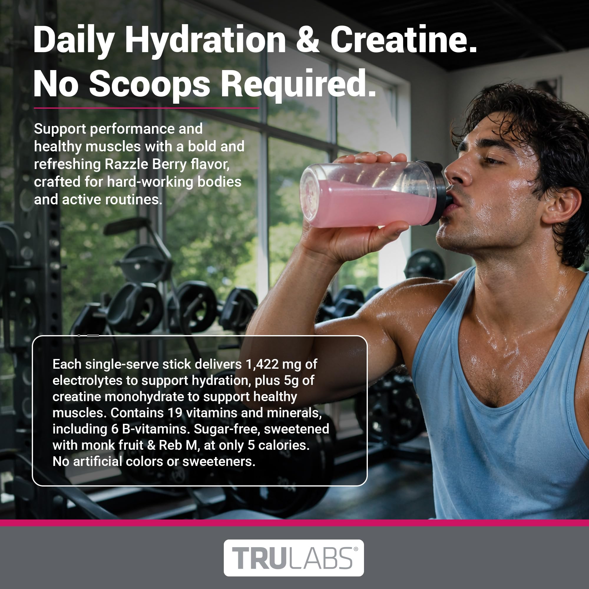 TRULABS stick en botella dentro del gimnasio, reposición post-entreno