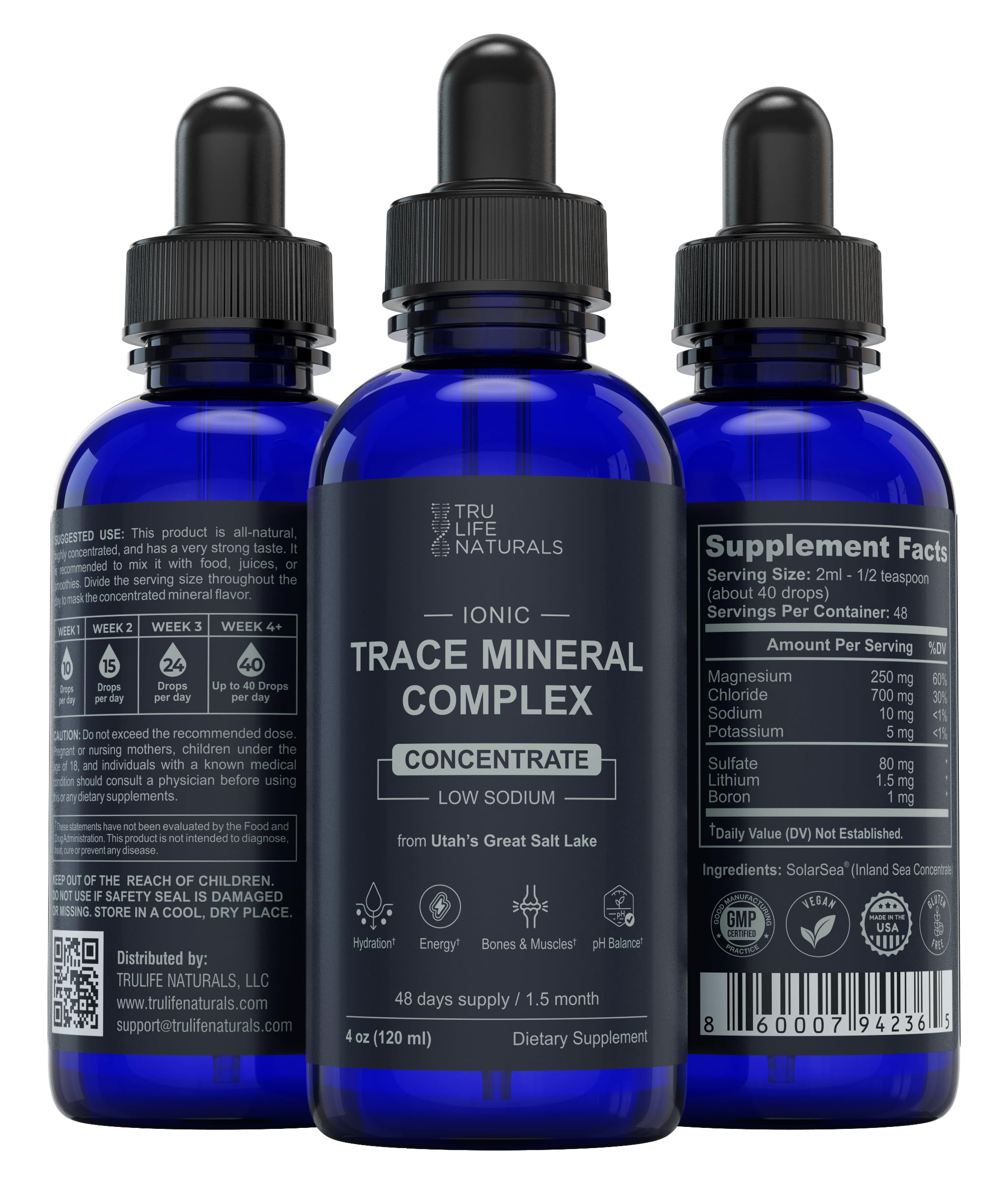 TRULIFE NATURALS etiqueta con información de minerales y dosis clara