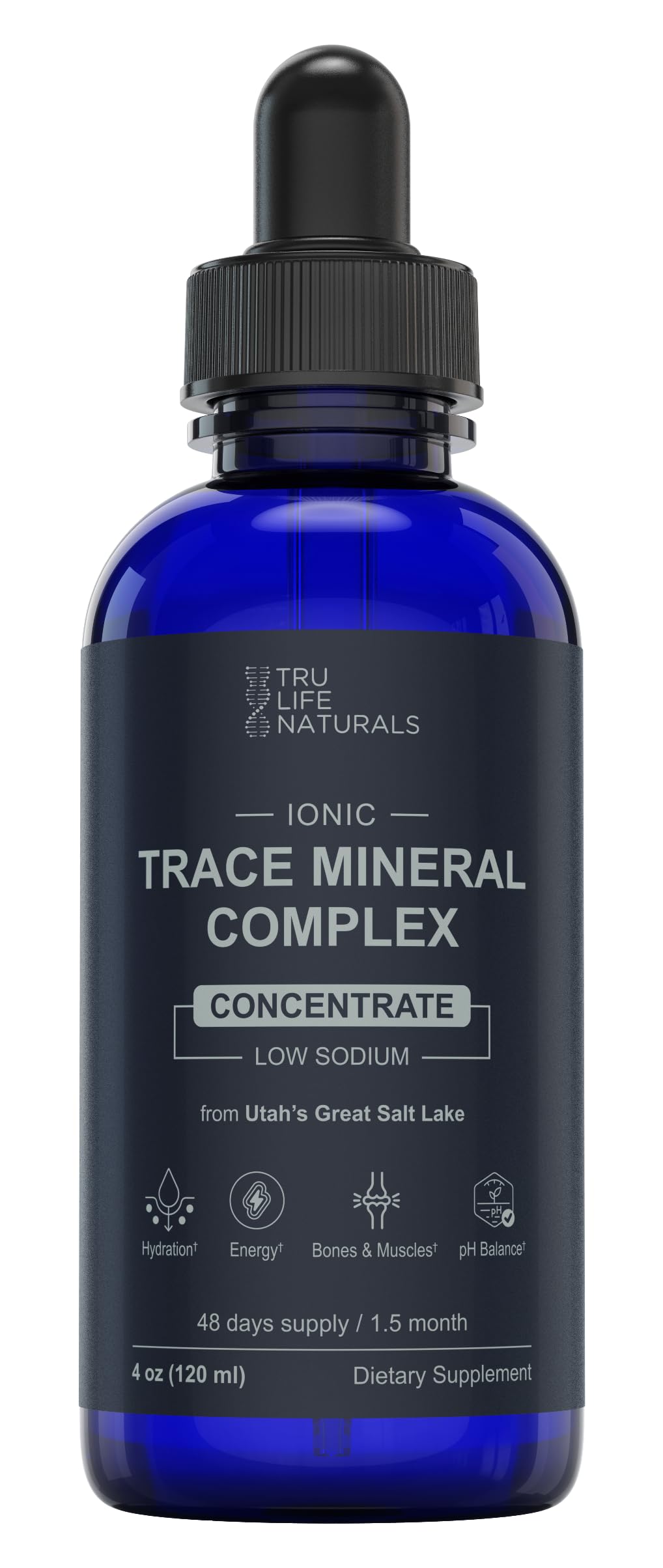 TRULIFE NATURALS botella frontal mostrando concentrado y beneficios de minerales
