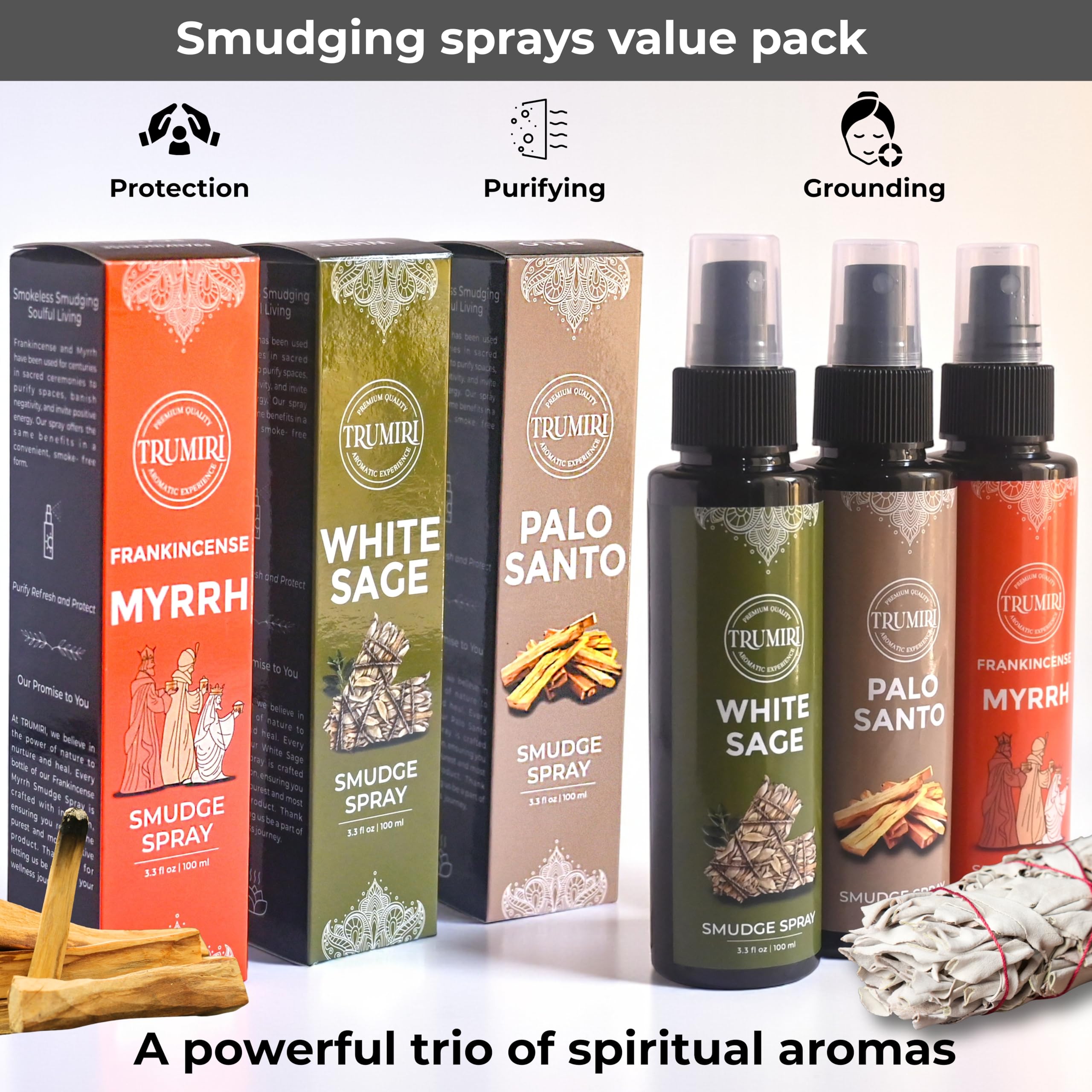 TRUMIRI spray en uso en sala para purificar ambiente y crear calma