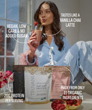 Truvani batido preparado en vaso, sabor vainilla chai cremoso y apetecible