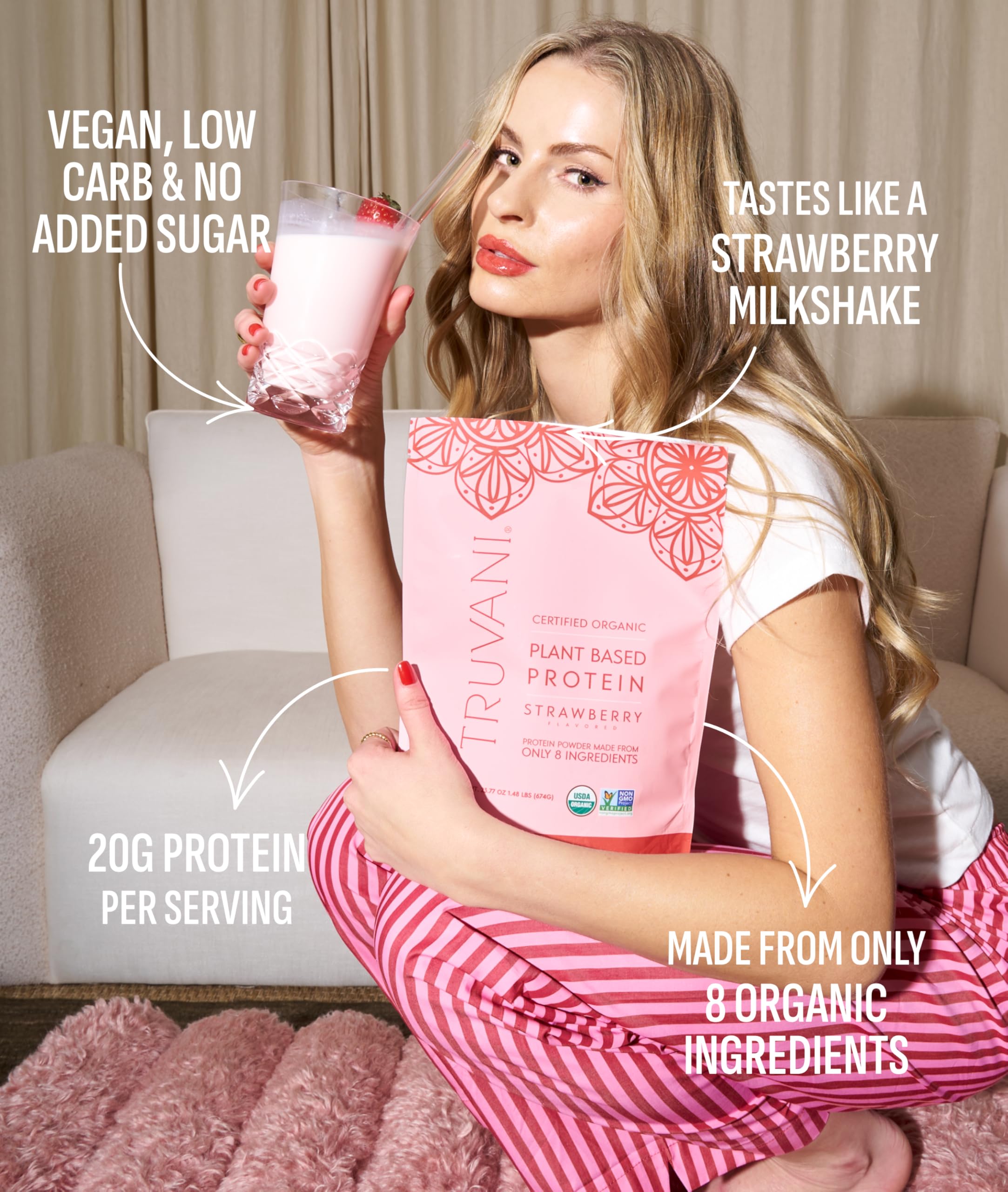 Truvani batido de fresa servido, rápido y nutritivo