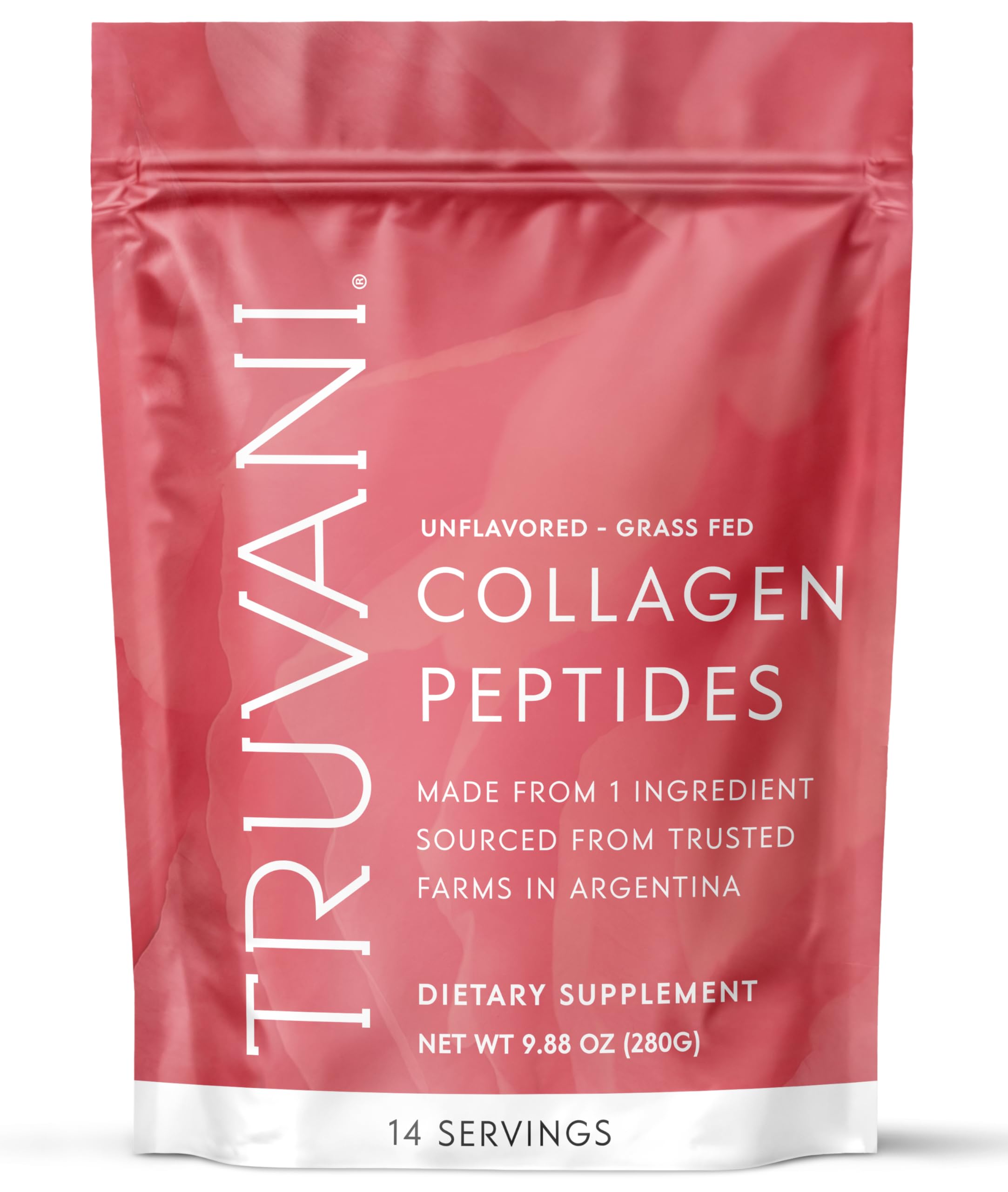 Truvani envase delantero mostrando el diseño y tamaño, confianza en ingredientes