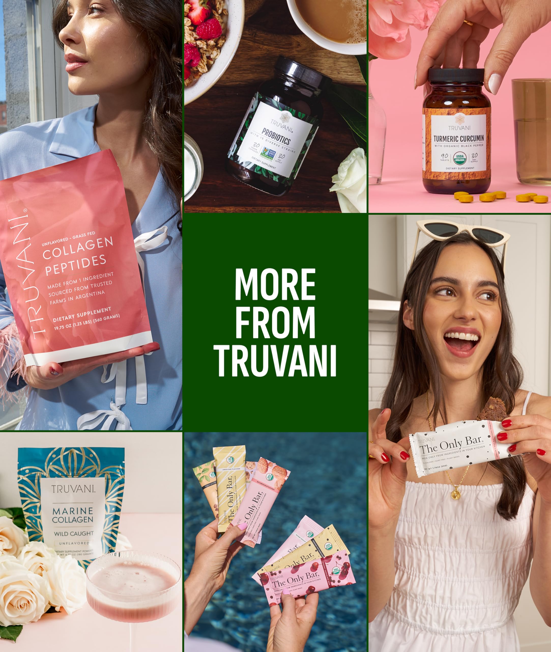 Truvani junto a una regla para comparar tamaño del envase y raciones