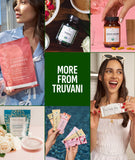Truvani junto a una regla para comparar tamaño del envase y raciones