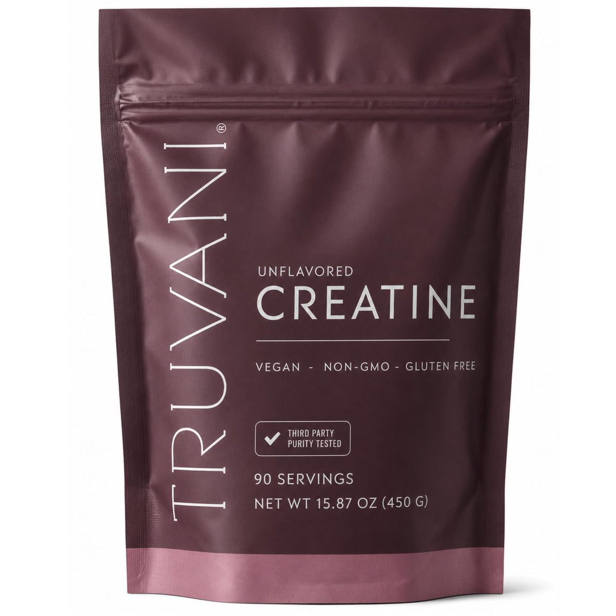 Truvani envase frontal de creatina monohidrato 90 servicios, pureza verificada