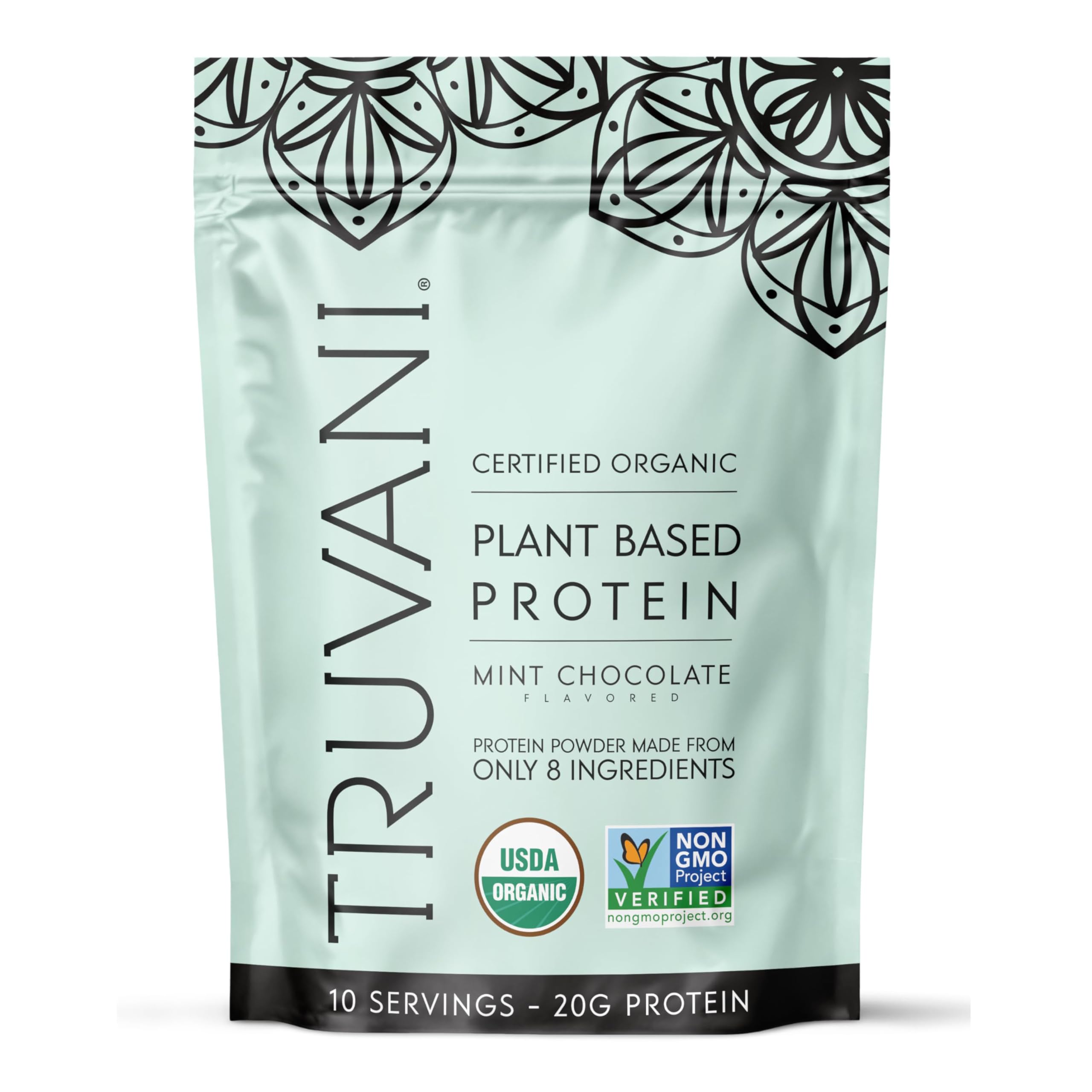 Truvani frasco delantero Mint Chocolate mostrando diseño y beneficio orgánico