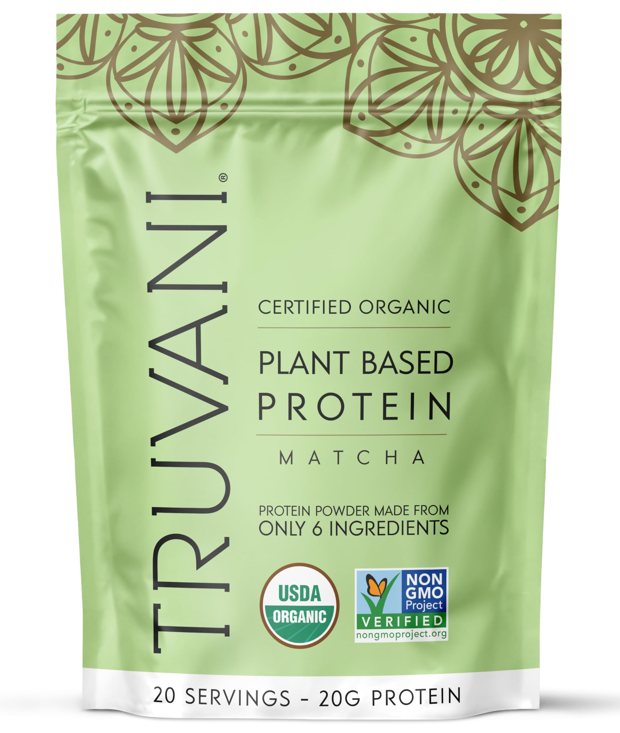Truvani empaque frontal matcha mostrando diseño y raciones