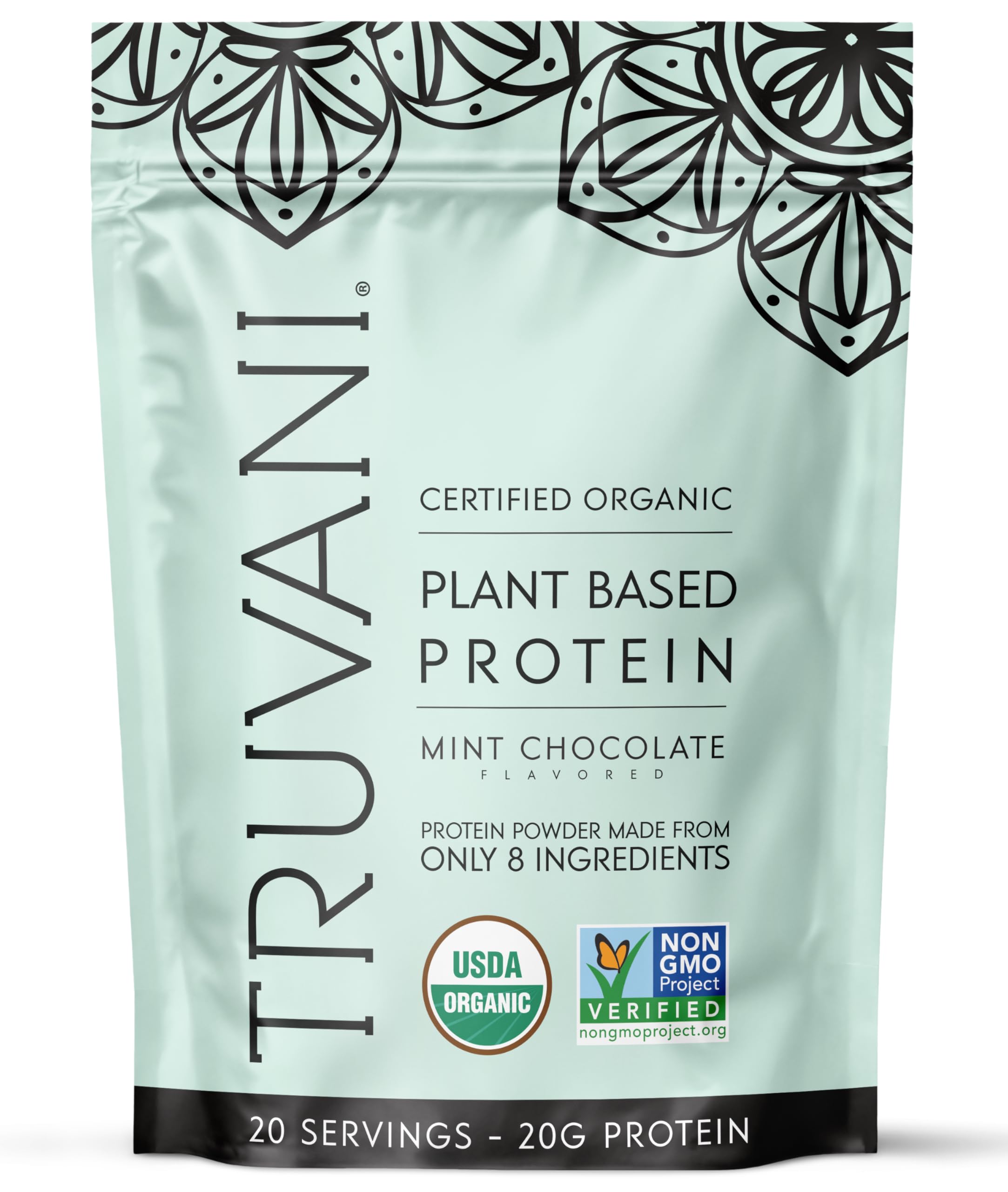 Truvani envase frontal mint chocolate mostrando diseño y porciones