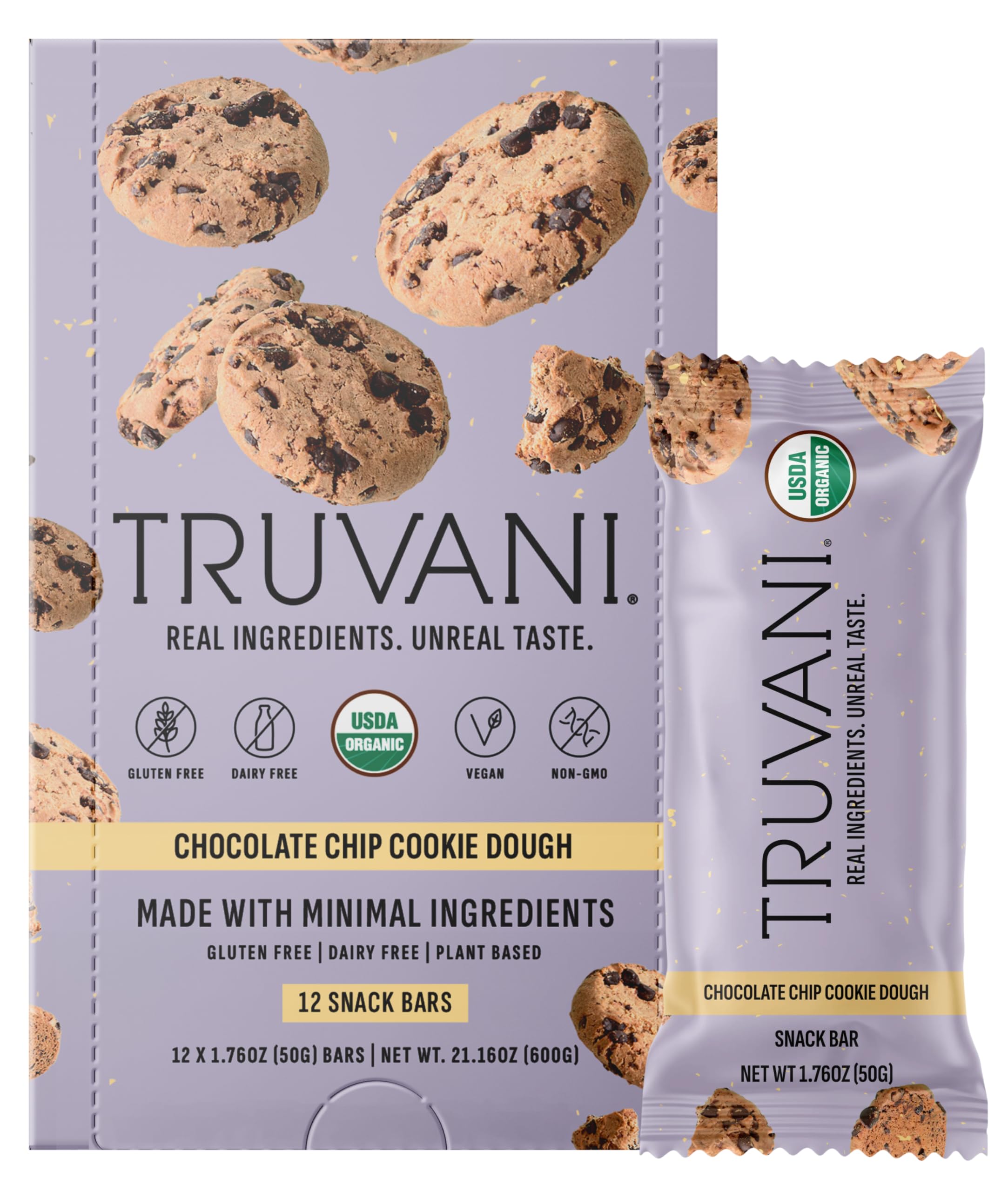 Truvani presentación frontal paquete 12 barras mostrando ingredientes naturales