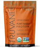 Truvani frente del empaque mostrando sabor Pumpkin Spice y beneficio de claridad de ingredientes