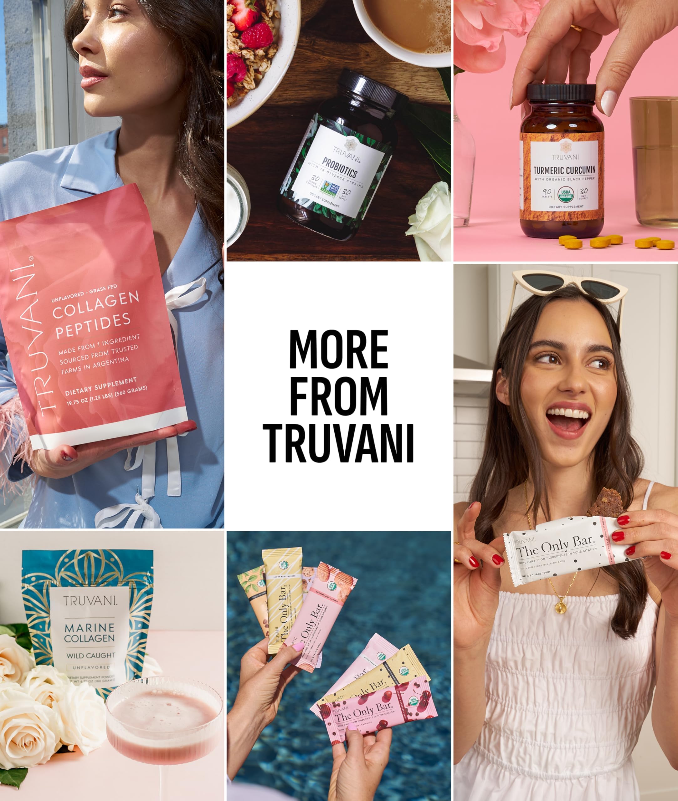 Truvani etiqueta con sellos USDA Organic y libre de aditivos visibles