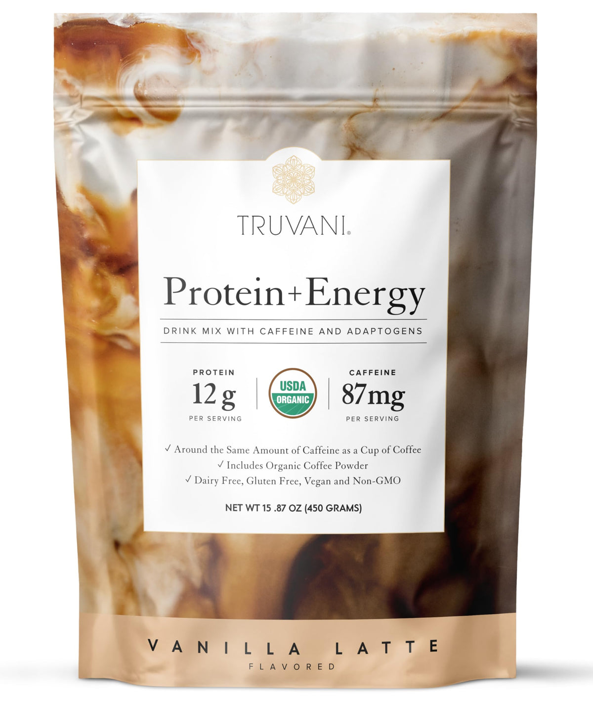 Truvani envase frontal mostrando diseño y confianza en ingredientes orgánicos