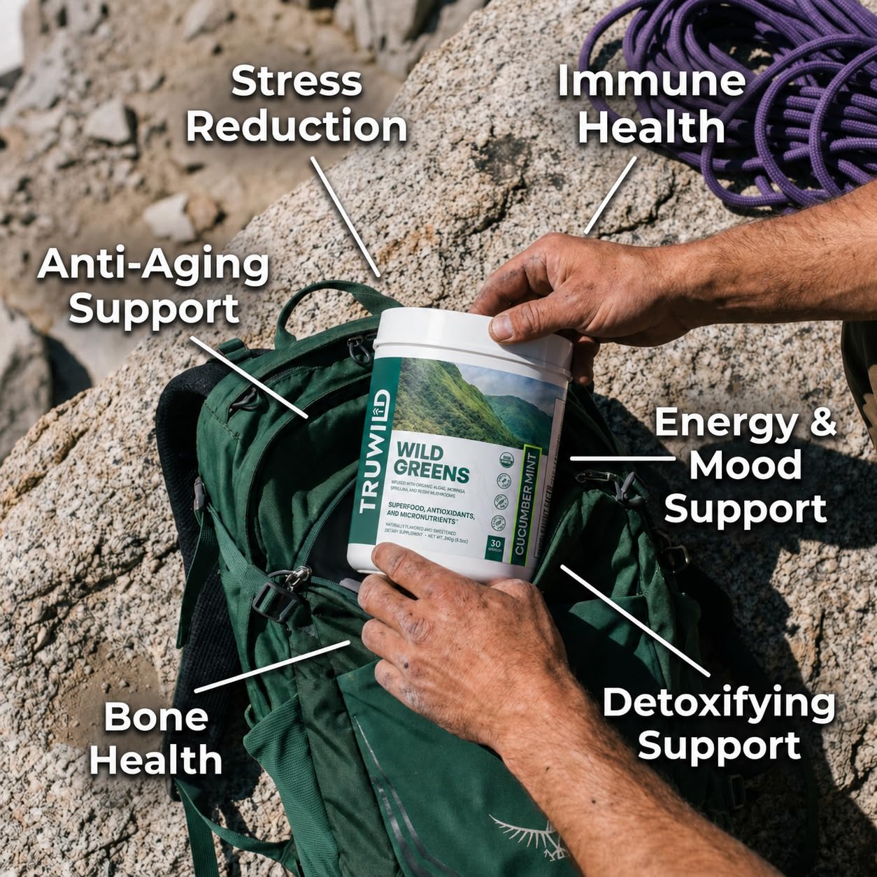 TruWild etiqueta nutricional enfocada, facilita ver ingredientes y porción